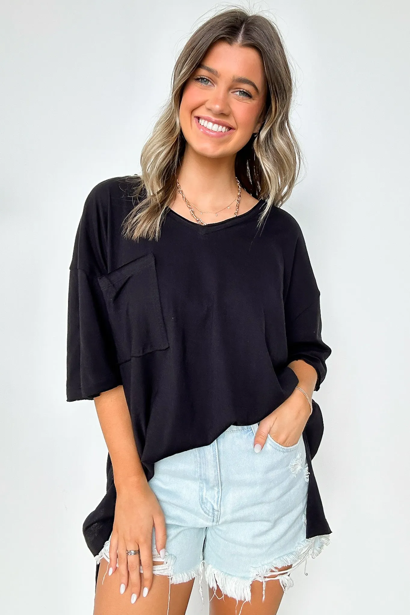 Kamree Oversized Raw Edge Pocket Top - BACK IN STOCK