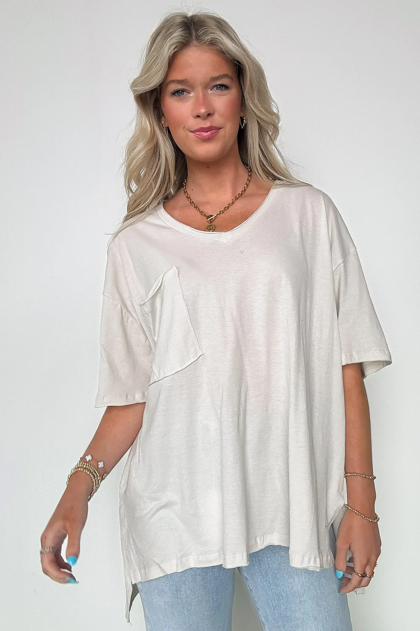 Kamree Oversized Raw Edge Pocket Top - BACK IN STOCK