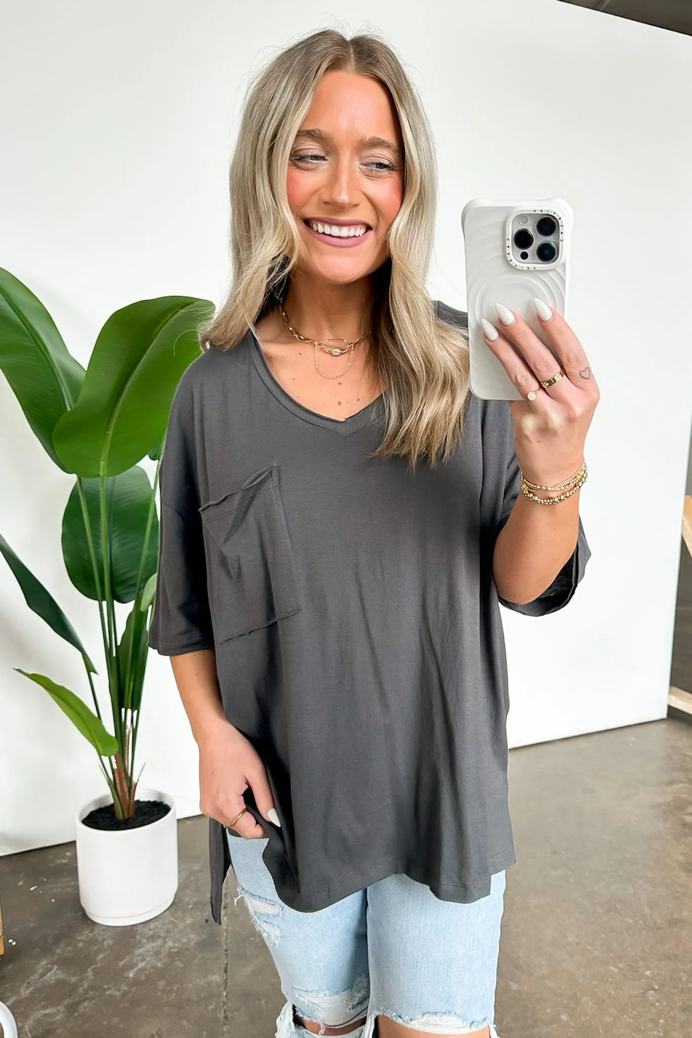 Kamree Oversized Raw Edge Pocket Top - BACK IN STOCK