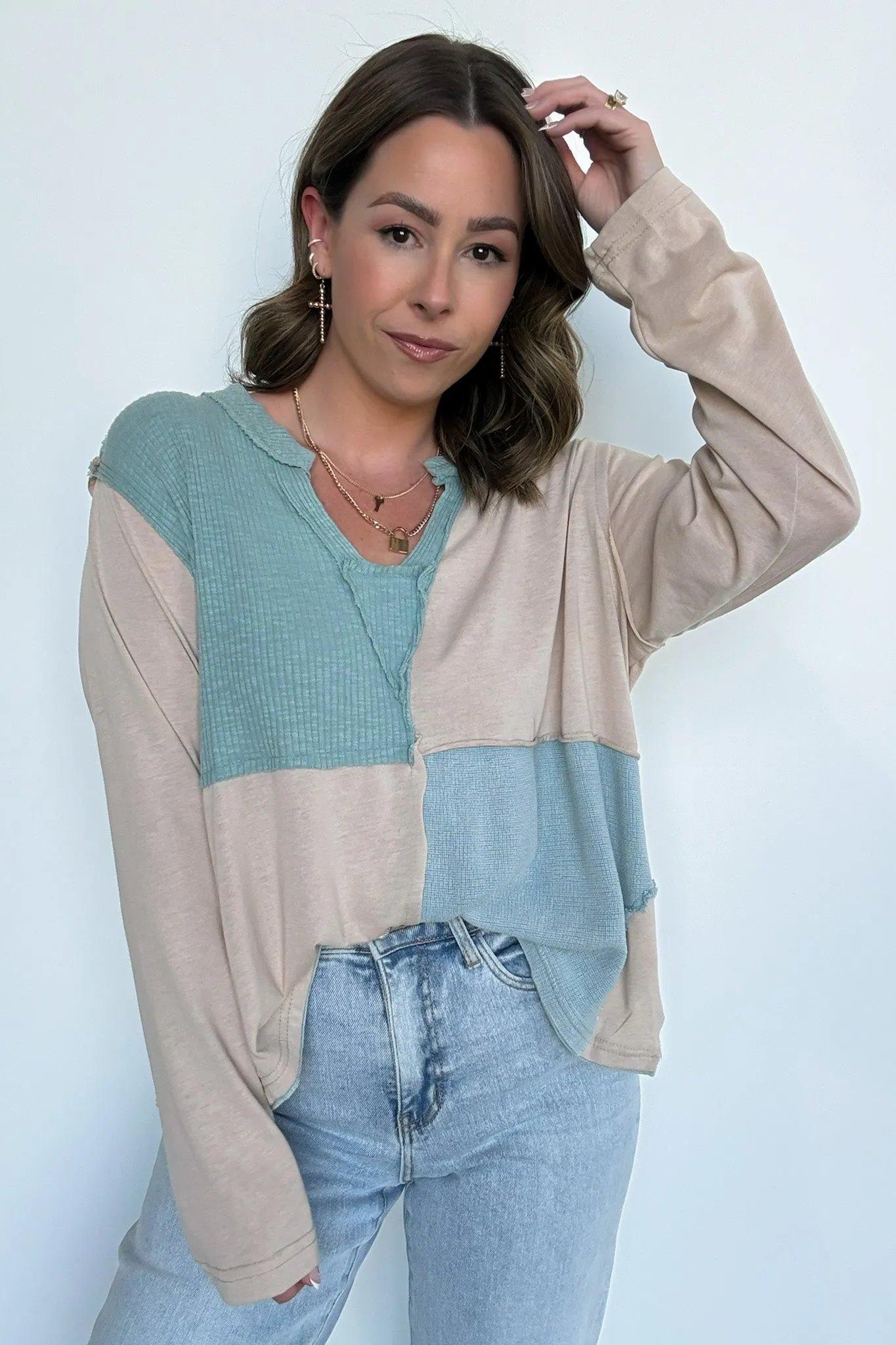 Karmen Notched Neck Color Block Contrast Top - FINAL SALE