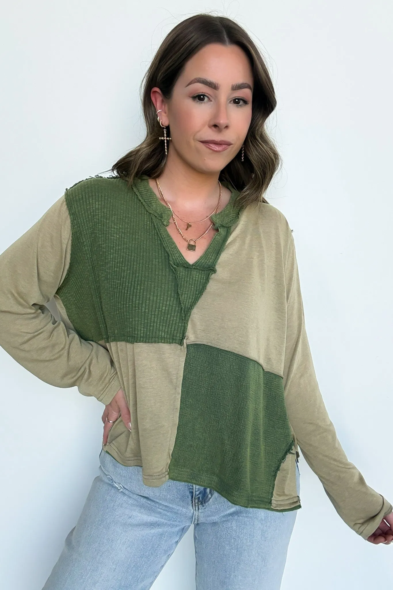 Karmen Notched Neck Color Block Contrast Top - FINAL SALE
