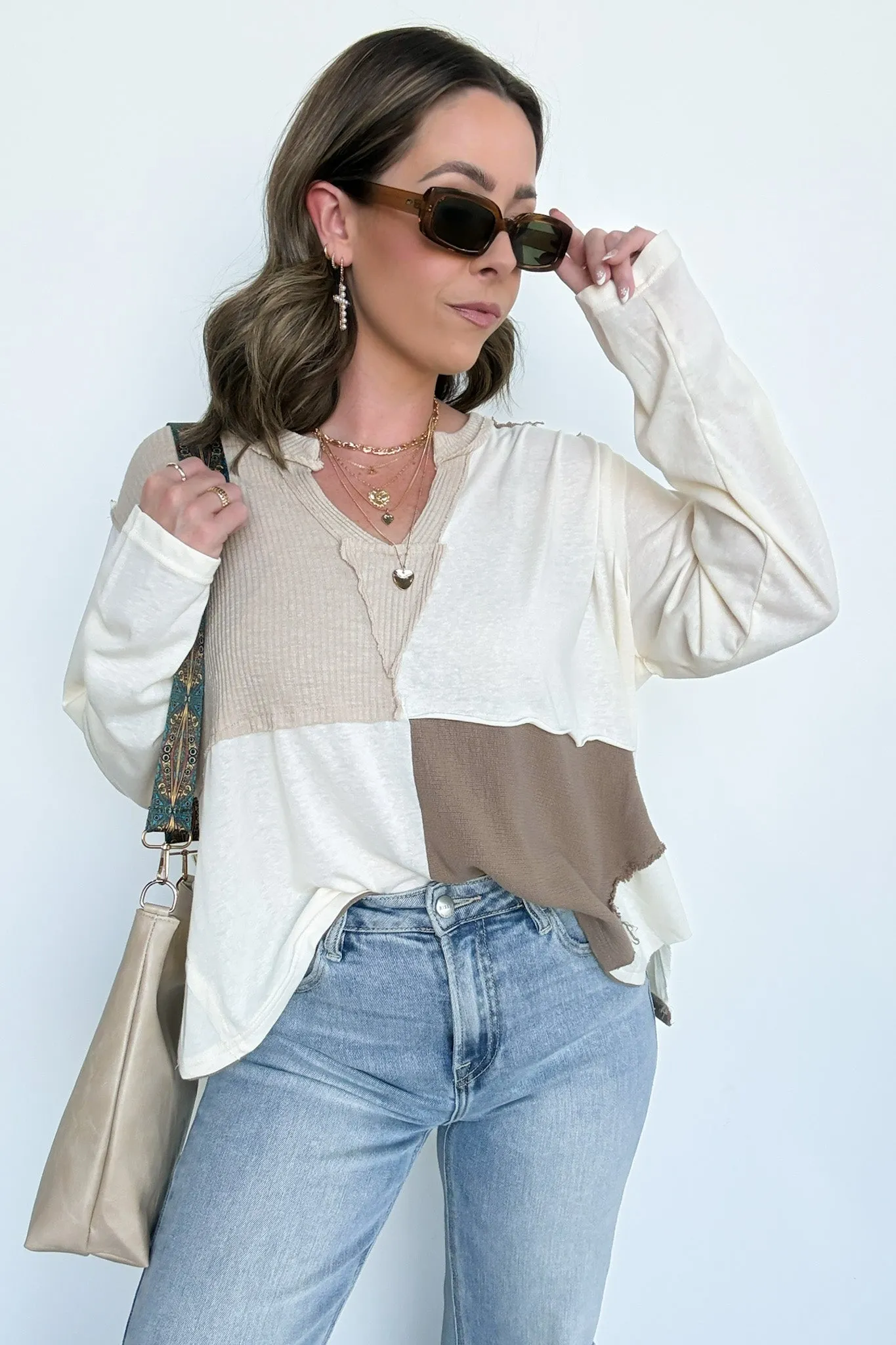 Karmen Notched Neck Color Block Contrast Top - FINAL SALE
