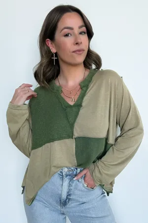 Karmen Notched Neck Color Block Contrast Top - FINAL SALE