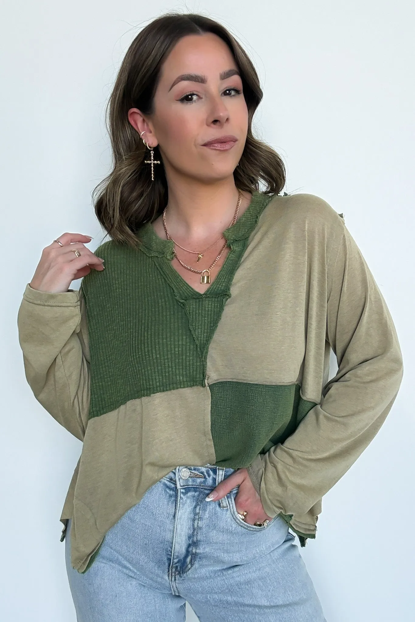 Karmen Notched Neck Color Block Contrast Top - FINAL SALE