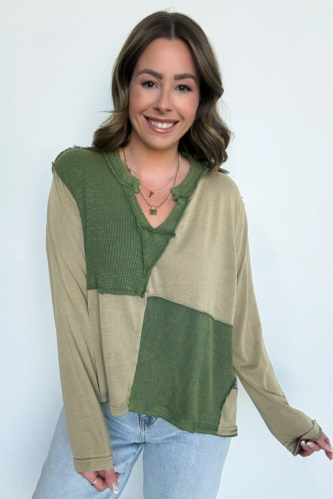 Karmen Notched Neck Color Block Contrast Top - FINAL SALE