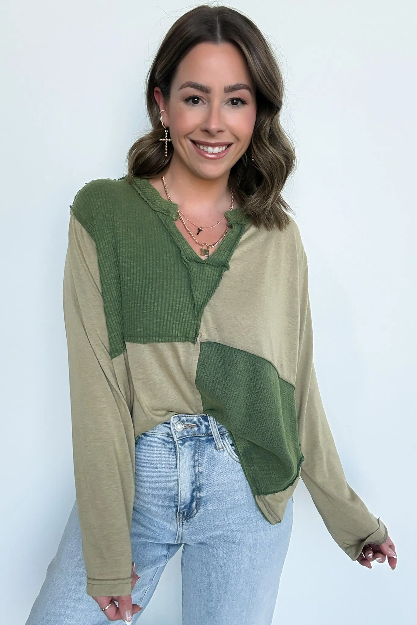 Karmen Notched Neck Color Block Contrast Top - FINAL SALE