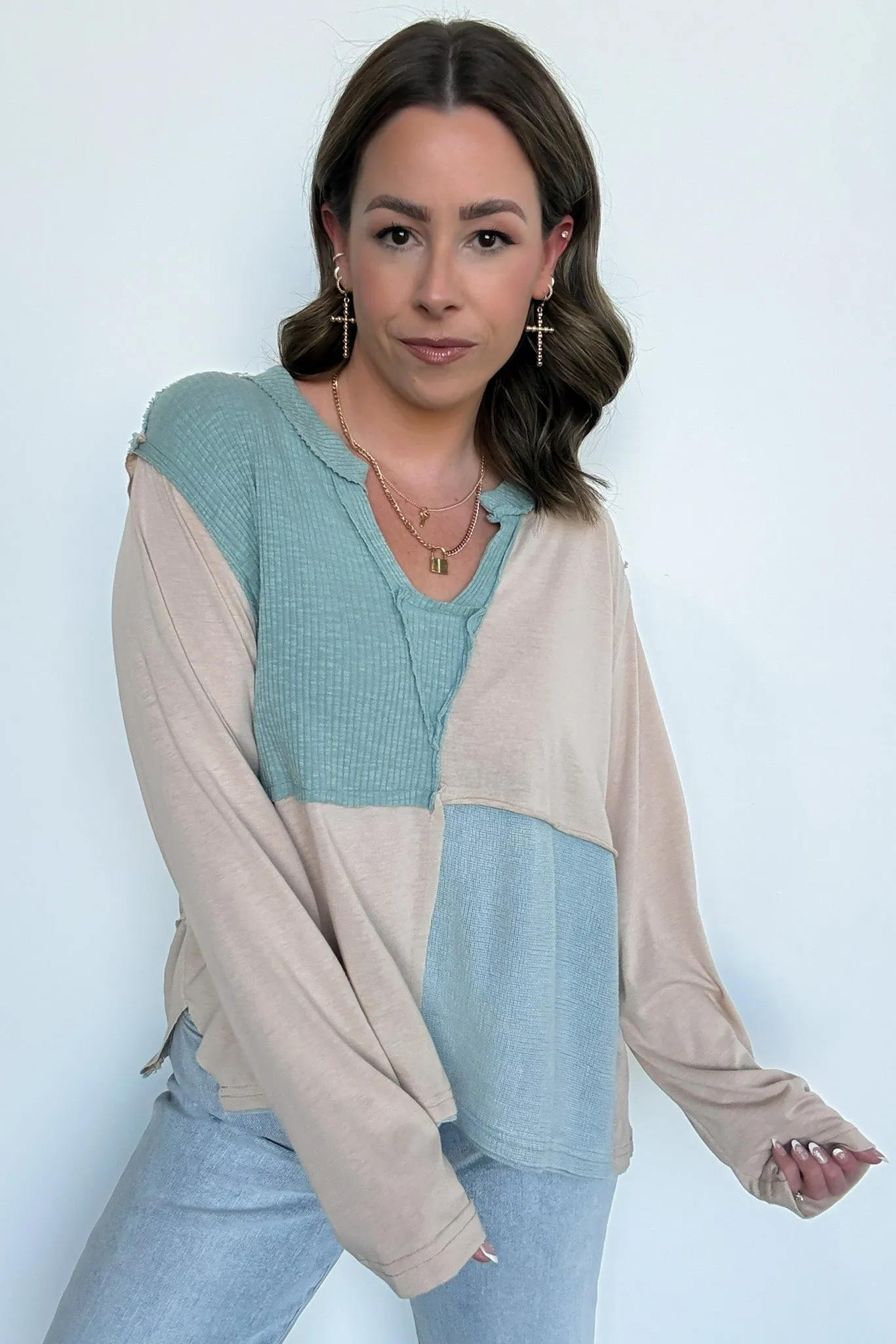 Karmen Notched Neck Color Block Contrast Top - FINAL SALE