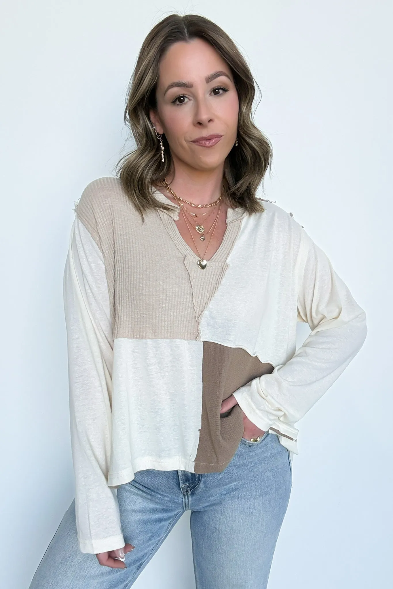 Karmen Notched Neck Color Block Contrast Top - FINAL SALE