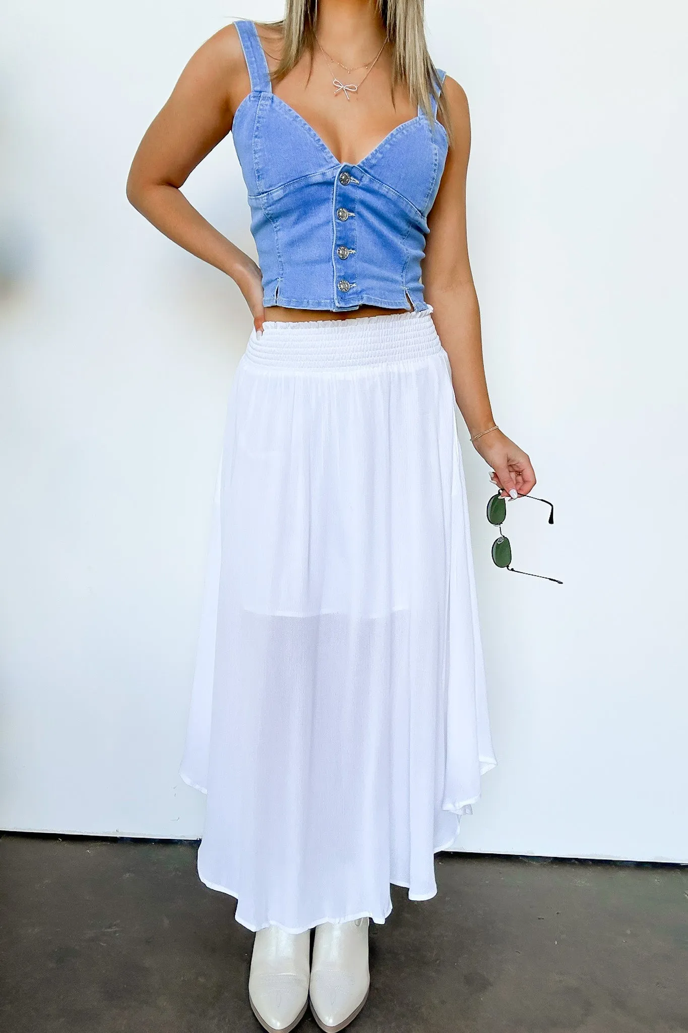 Katherinah High Rise Smocked Maxi Skirt