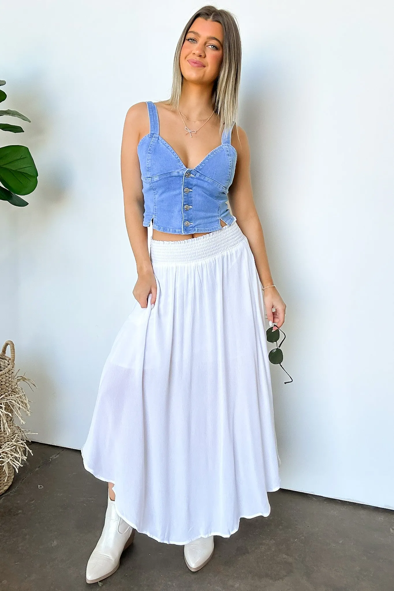 Katherinah High Rise Smocked Maxi Skirt