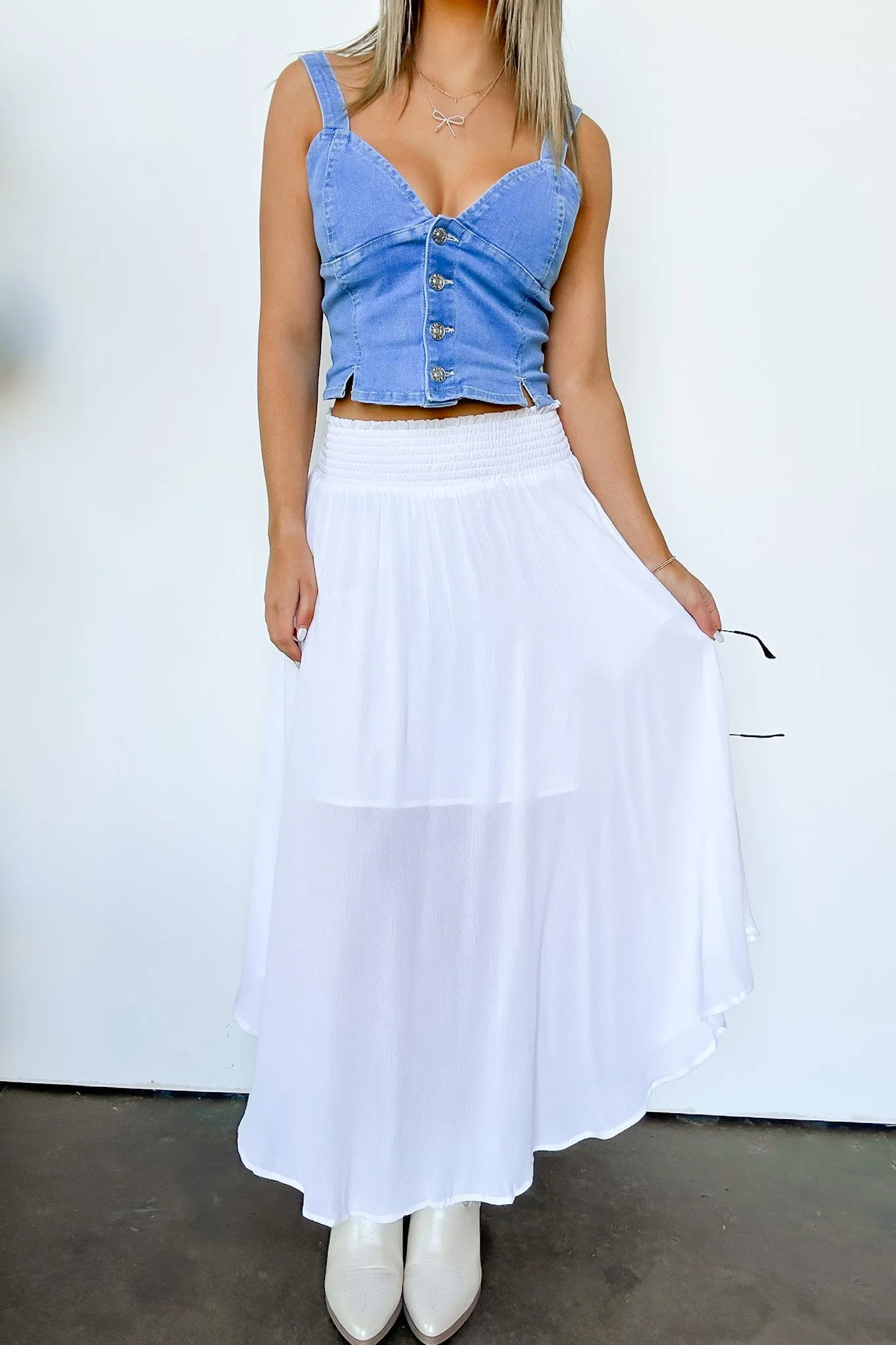 Katherinah High Rise Smocked Maxi Skirt