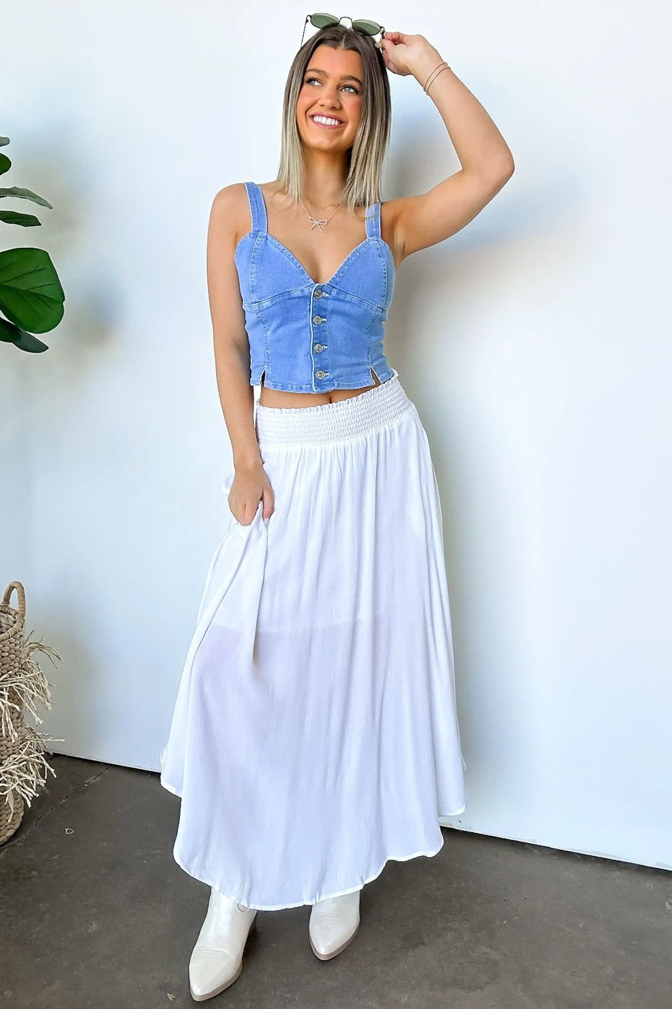 Katherinah High Rise Smocked Maxi Skirt