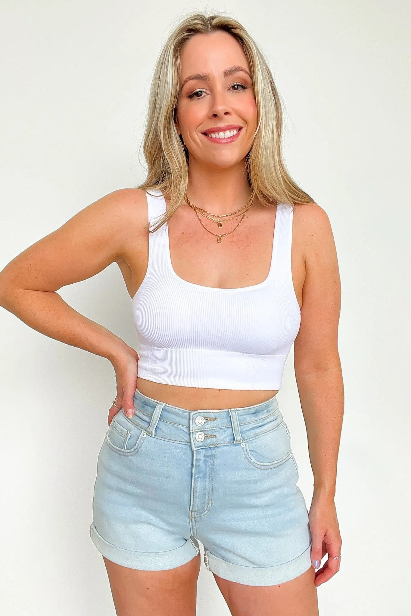 Katiah Cuffed Double Button Denim Shorts