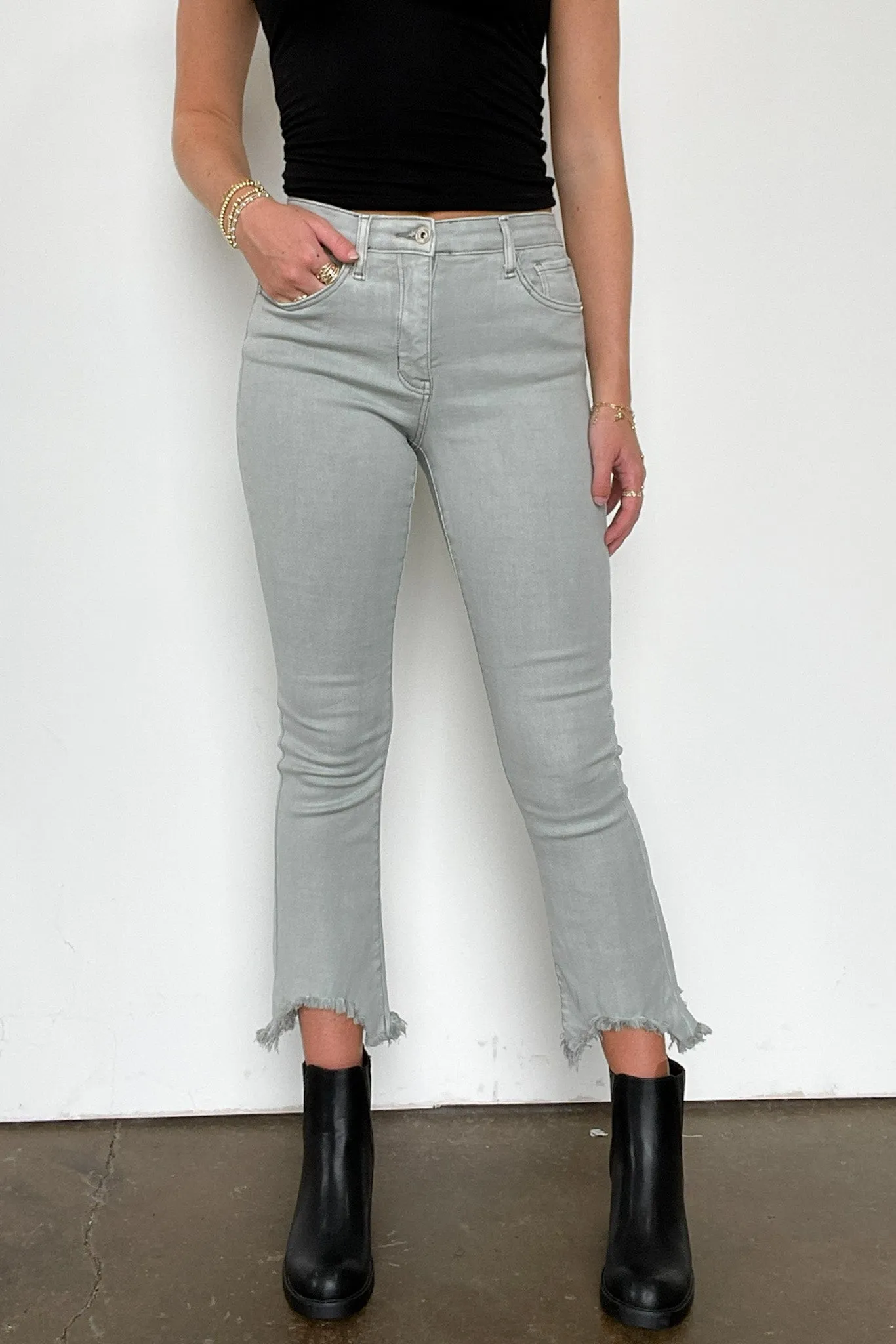 Kelsea Mid Rise Kick Flare Distressed Jeans