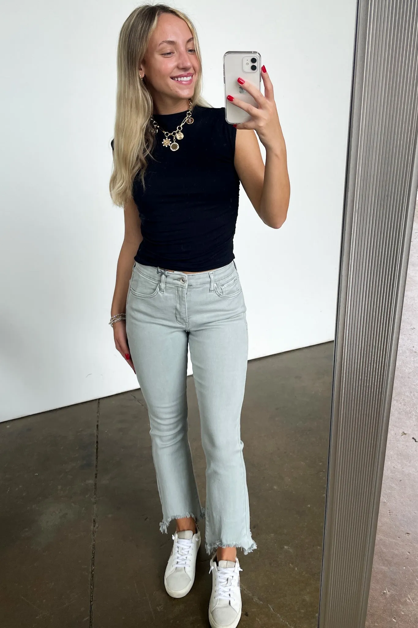 Kelsea Mid Rise Kick Flare Distressed Jeans
