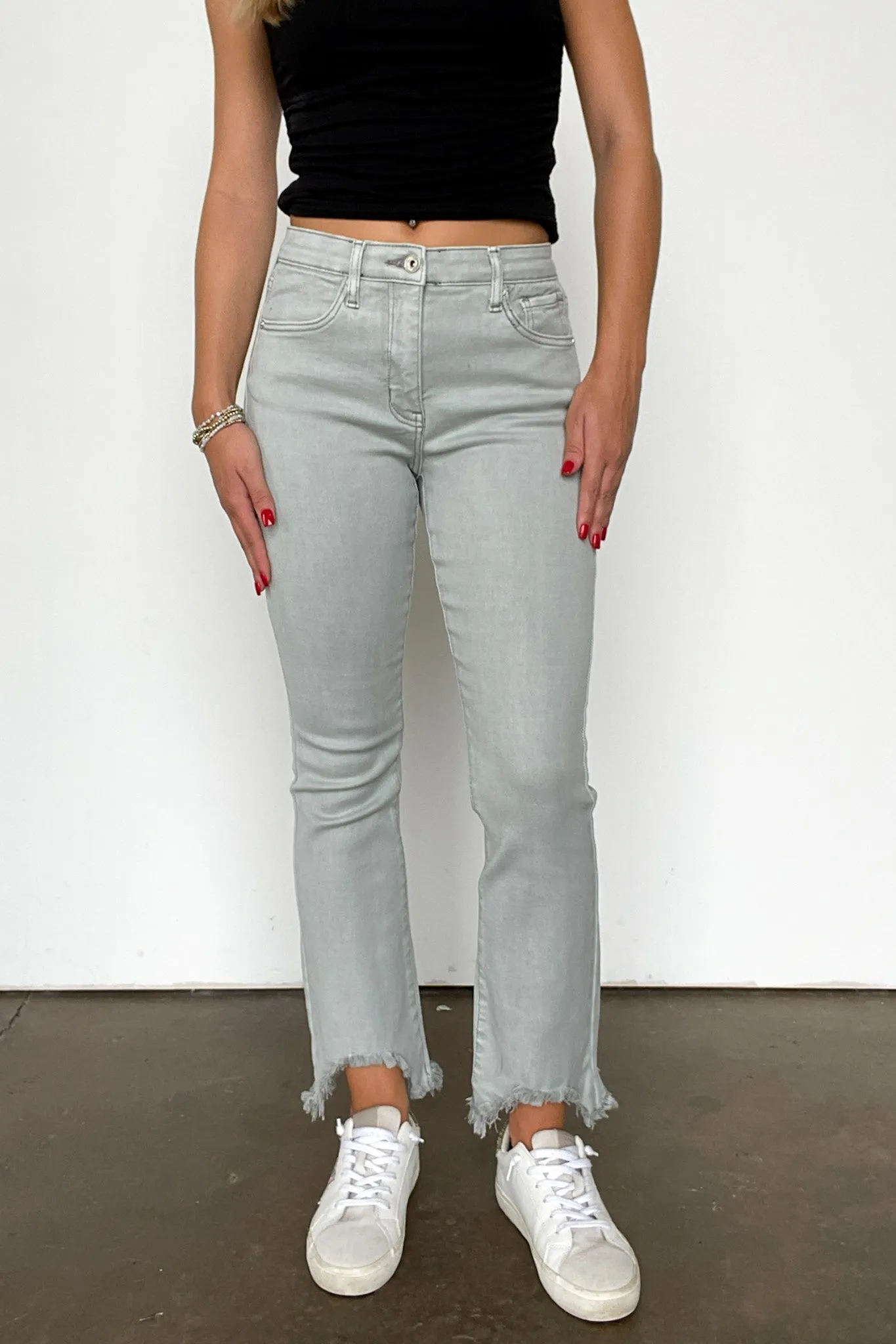 Kelsea Mid Rise Kick Flare Distressed Jeans