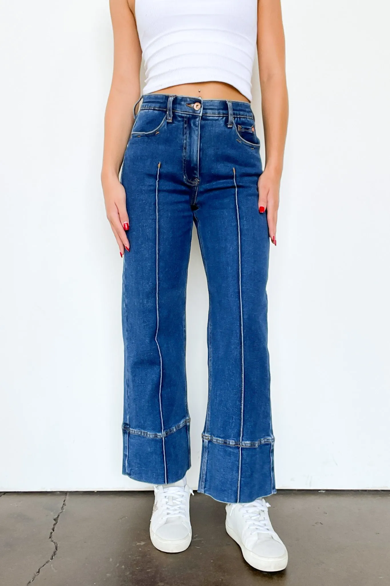 Kerra Mid Rise Crop Pleated Jeans