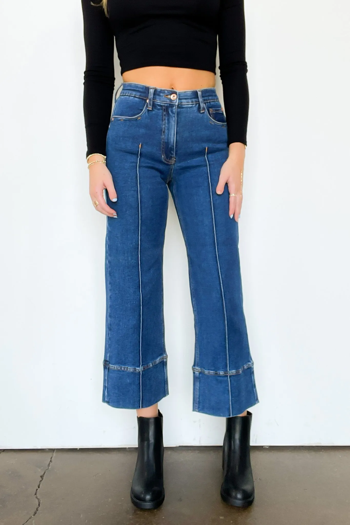 Kerra Mid Rise Crop Pleated Jeans