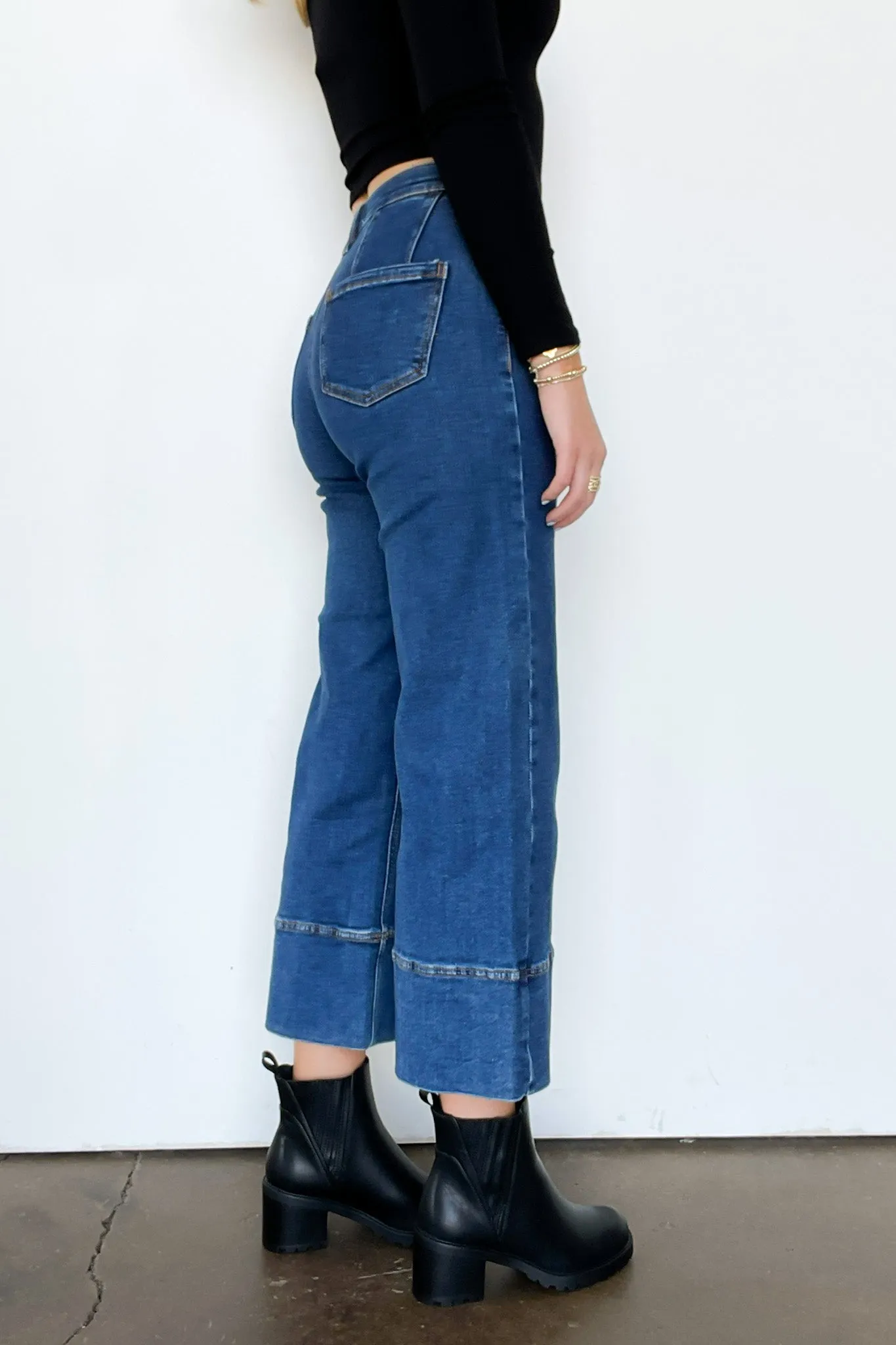 Kerra Mid Rise Crop Pleated Jeans