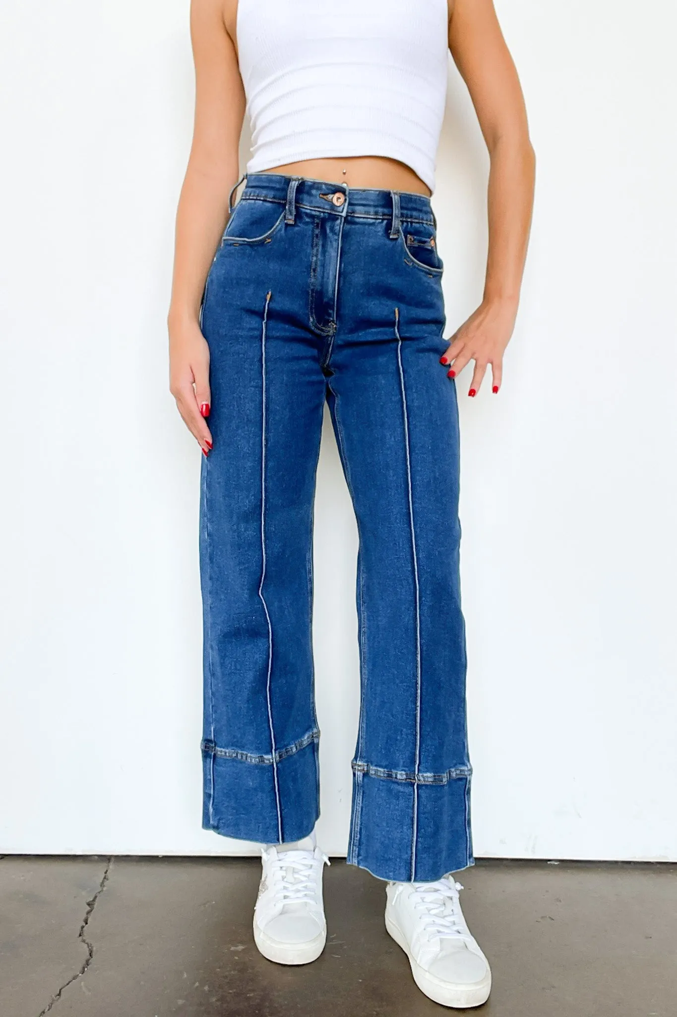 Kerra Mid Rise Crop Pleated Jeans