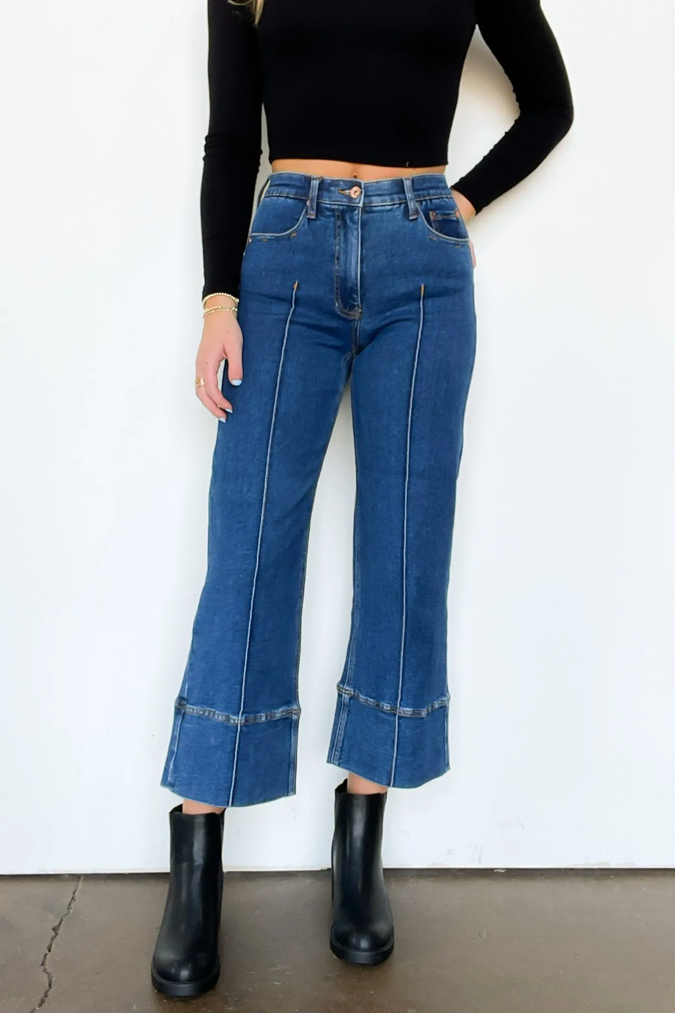 Kerra Mid Rise Crop Pleated Jeans