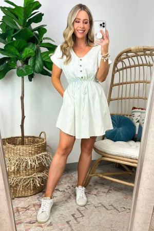 Kiandra Washed Chambray Drawstring Waist Button Dress - FINAL SALE
