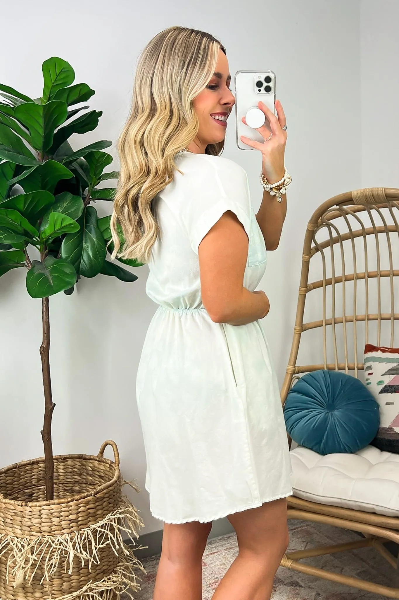Kiandra Washed Chambray Drawstring Waist Button Dress - FINAL SALE
