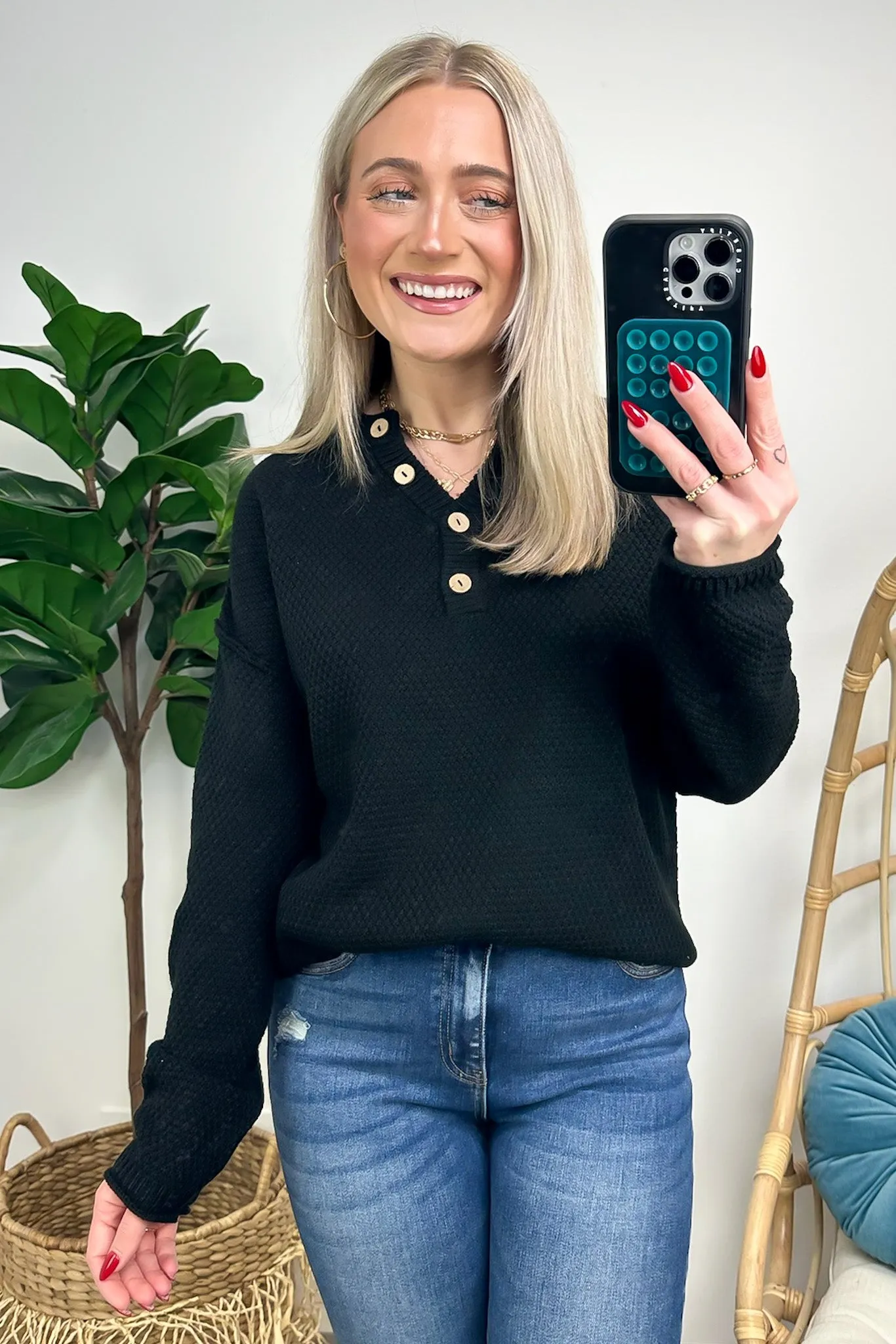 Kyrie Button Henley Knit Sweater - FINAL SALE