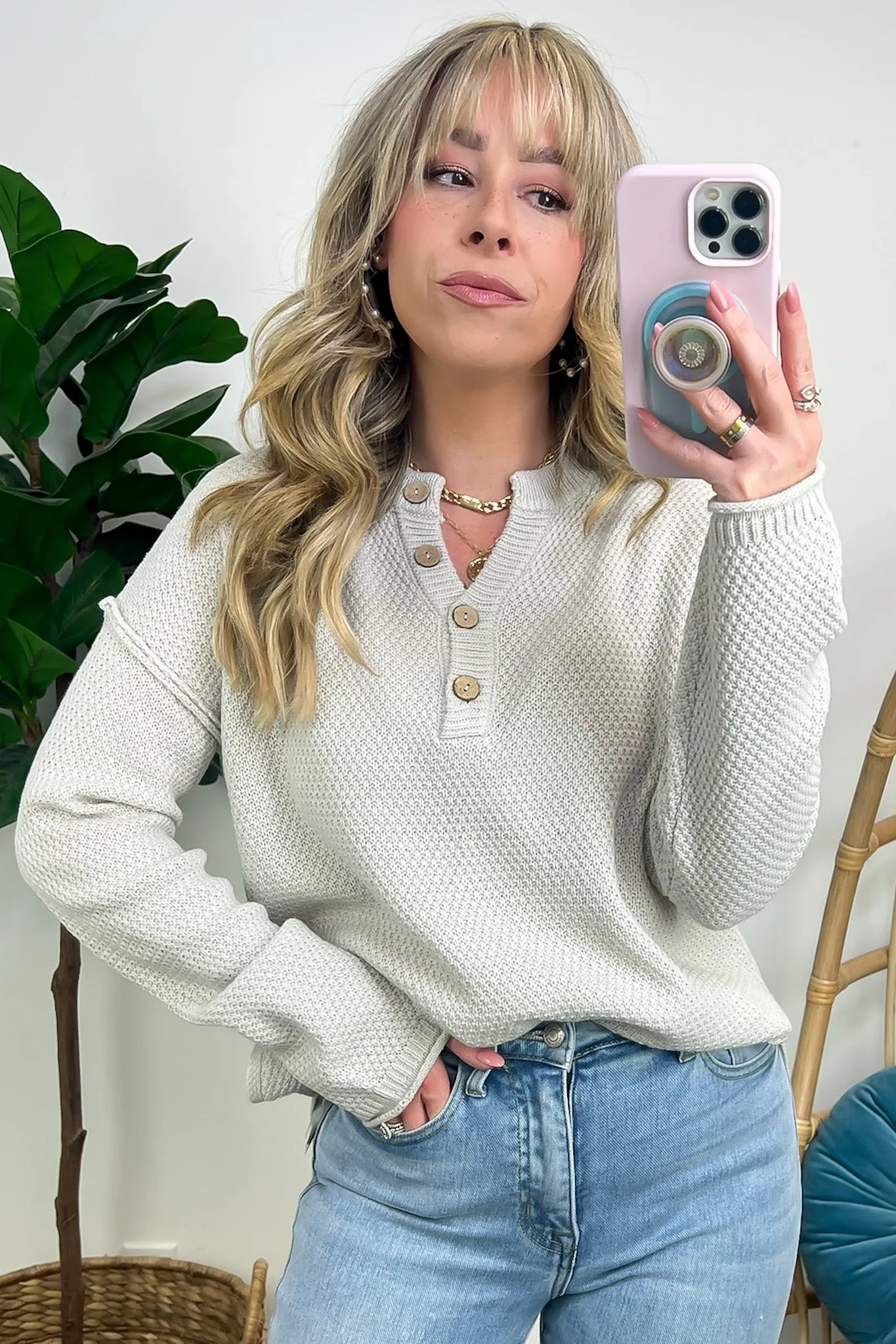Kyrie Button Henley Knit Sweater - FINAL SALE