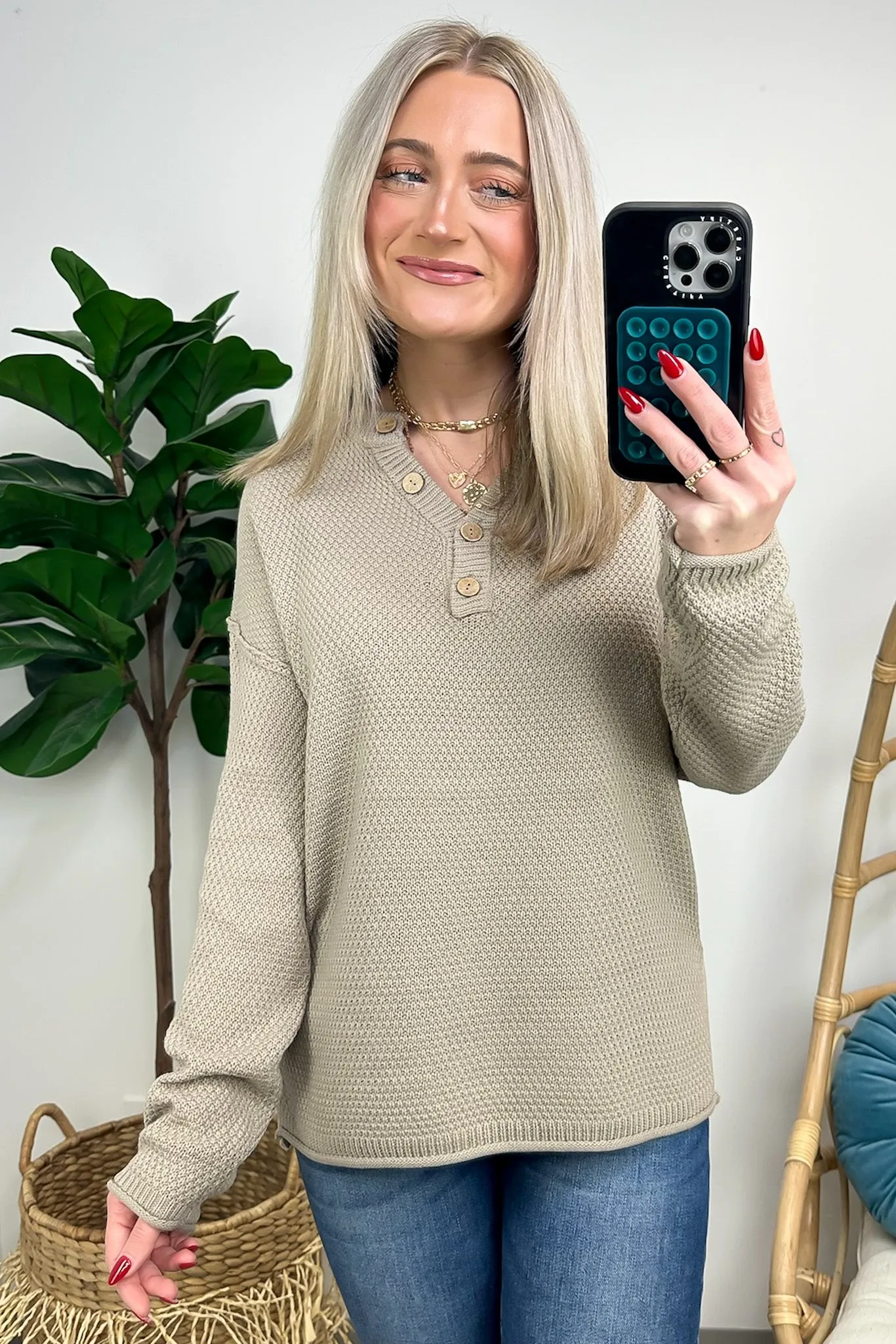 Kyrie Button Henley Knit Sweater - FINAL SALE
