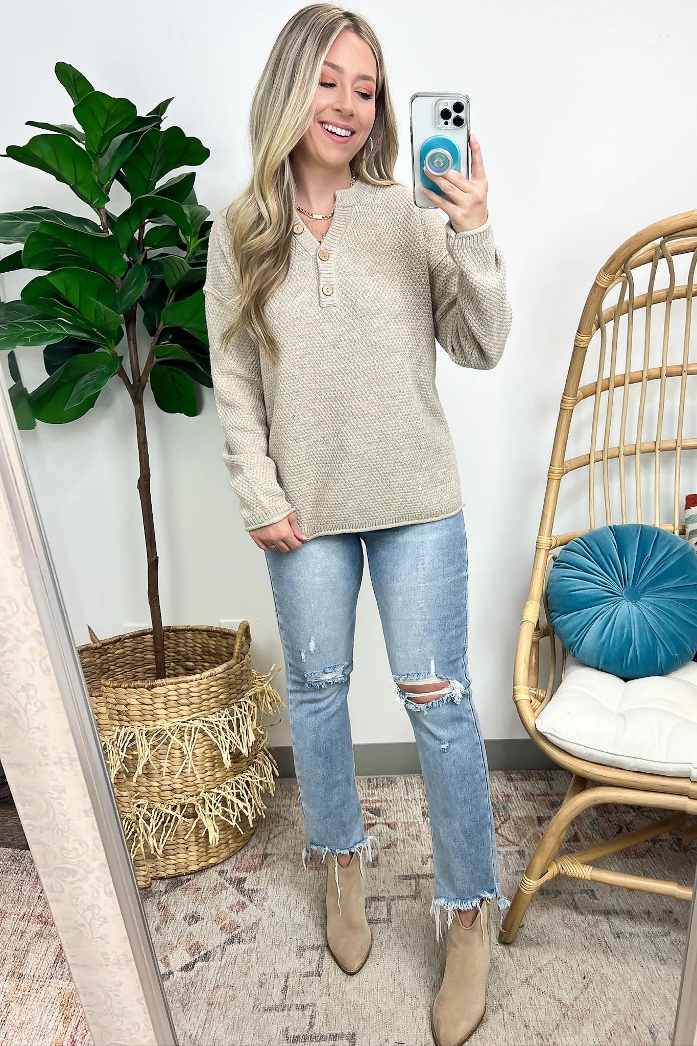 Kyrie Button Henley Knit Sweater - FINAL SALE
