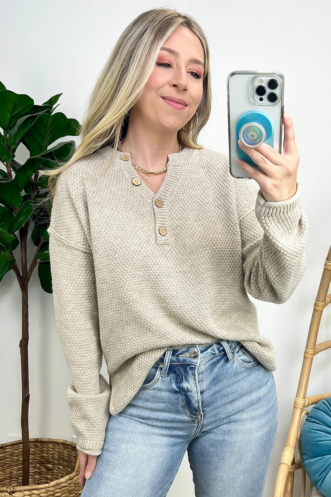 Kyrie Button Henley Knit Sweater - FINAL SALE