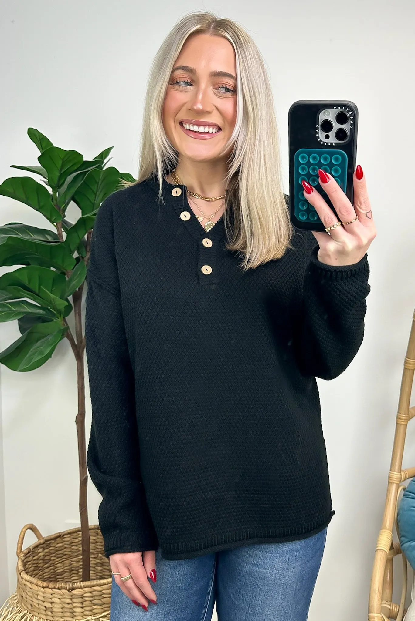 Kyrie Button Henley Knit Sweater - FINAL SALE