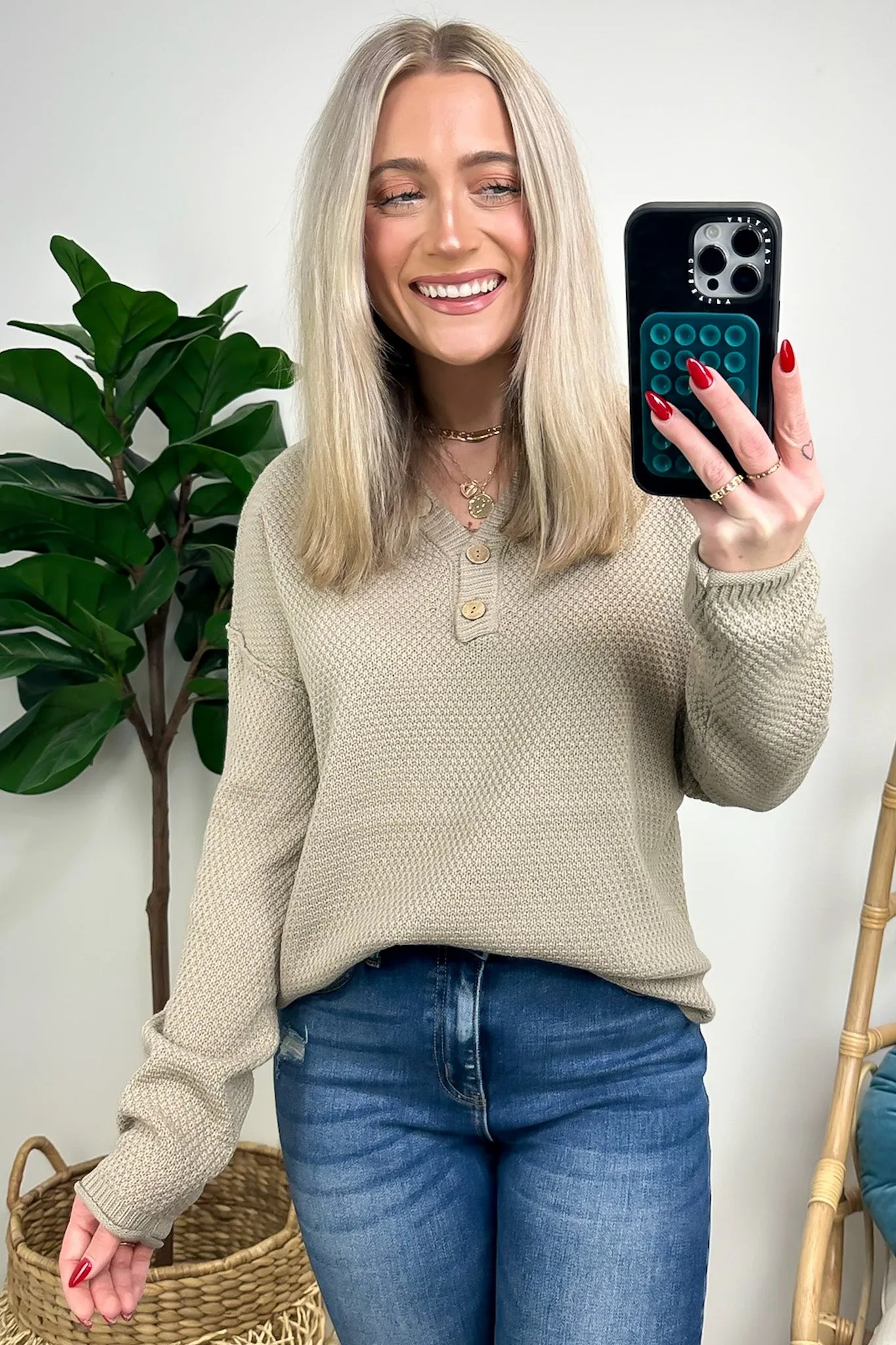 Kyrie Button Henley Knit Sweater - FINAL SALE