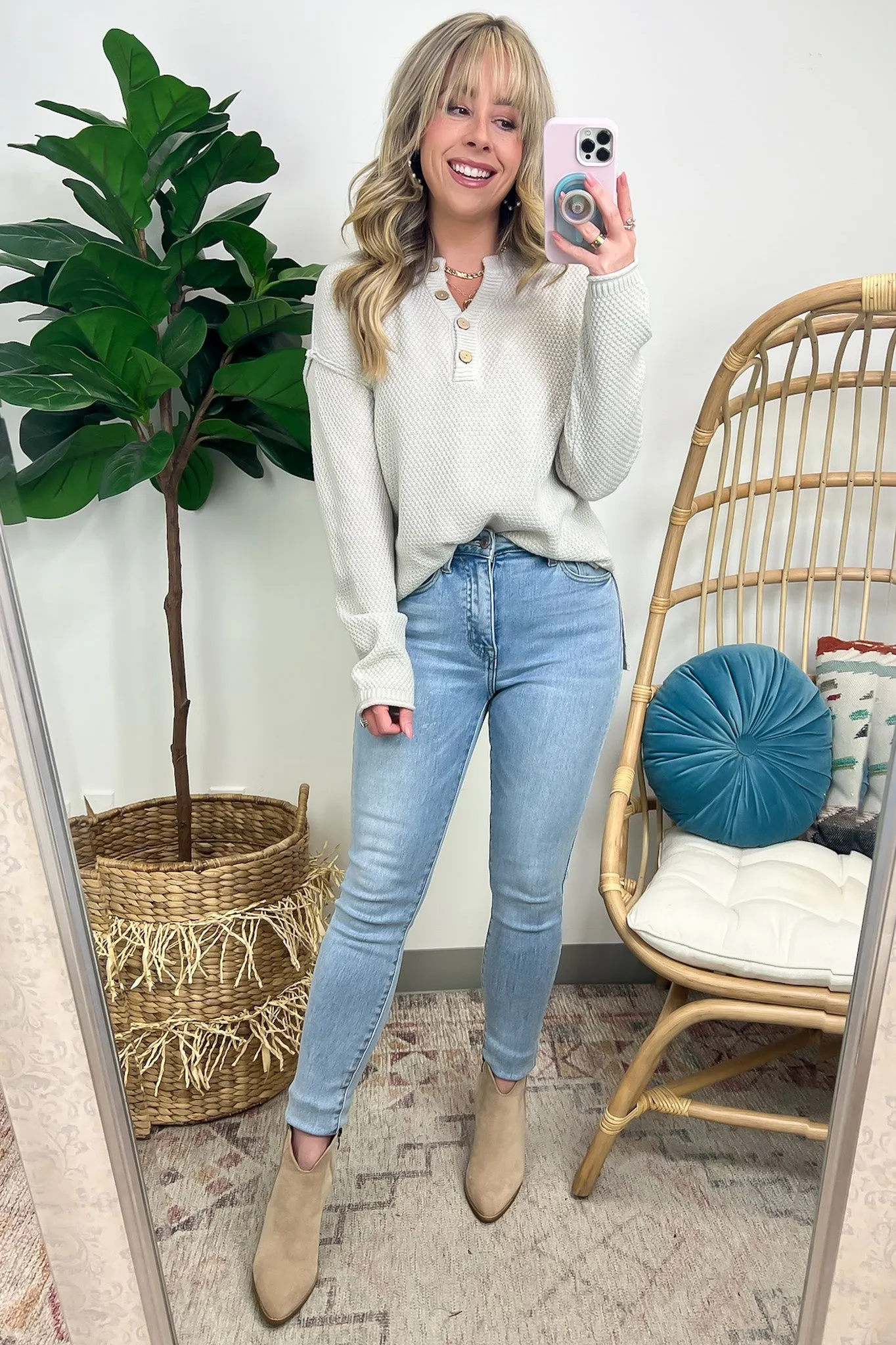 Kyrie Button Henley Knit Sweater - FINAL SALE