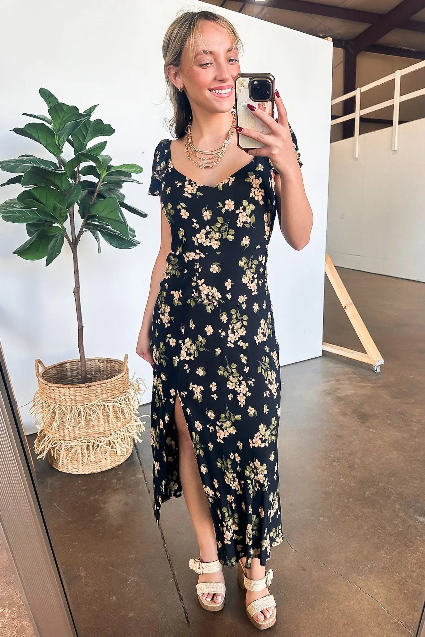 Laleh Floral Ruffle Sleeve Midi Dress
