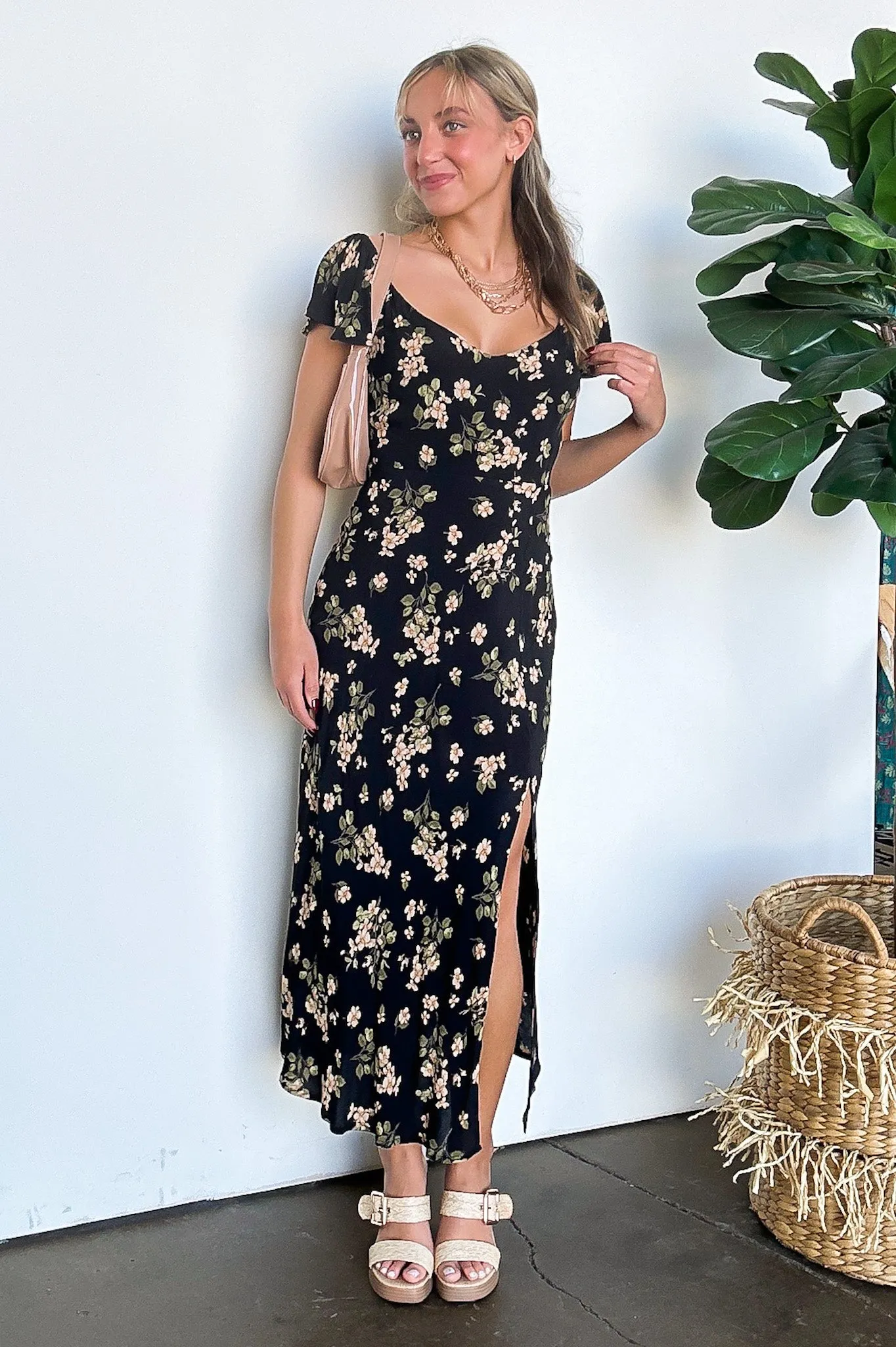 Laleh Floral Ruffle Sleeve Midi Dress