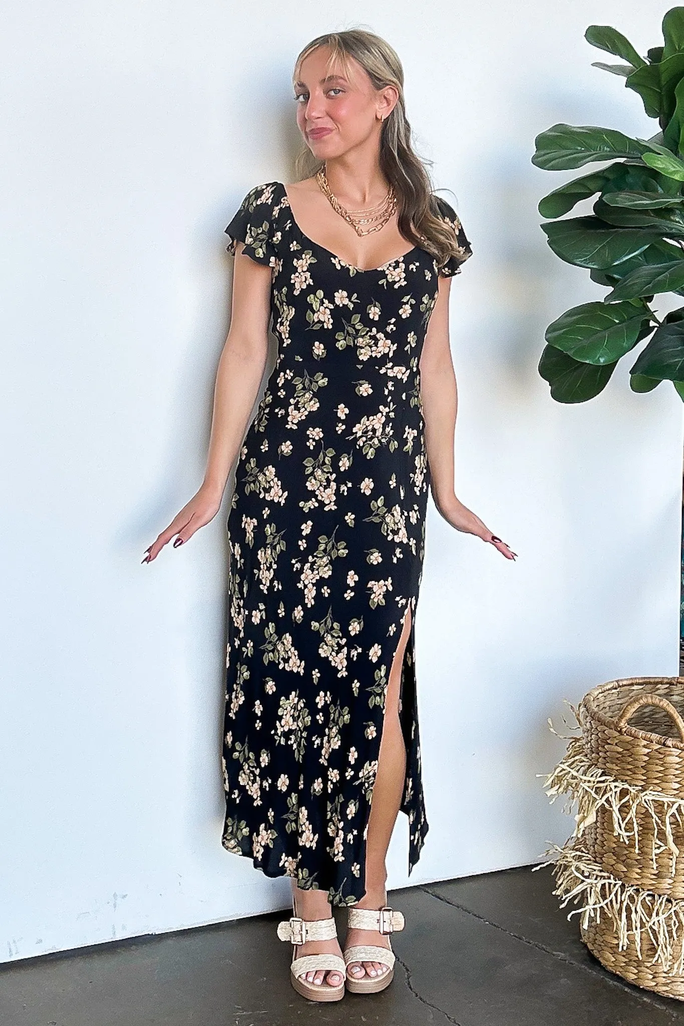 Laleh Floral Ruffle Sleeve Midi Dress