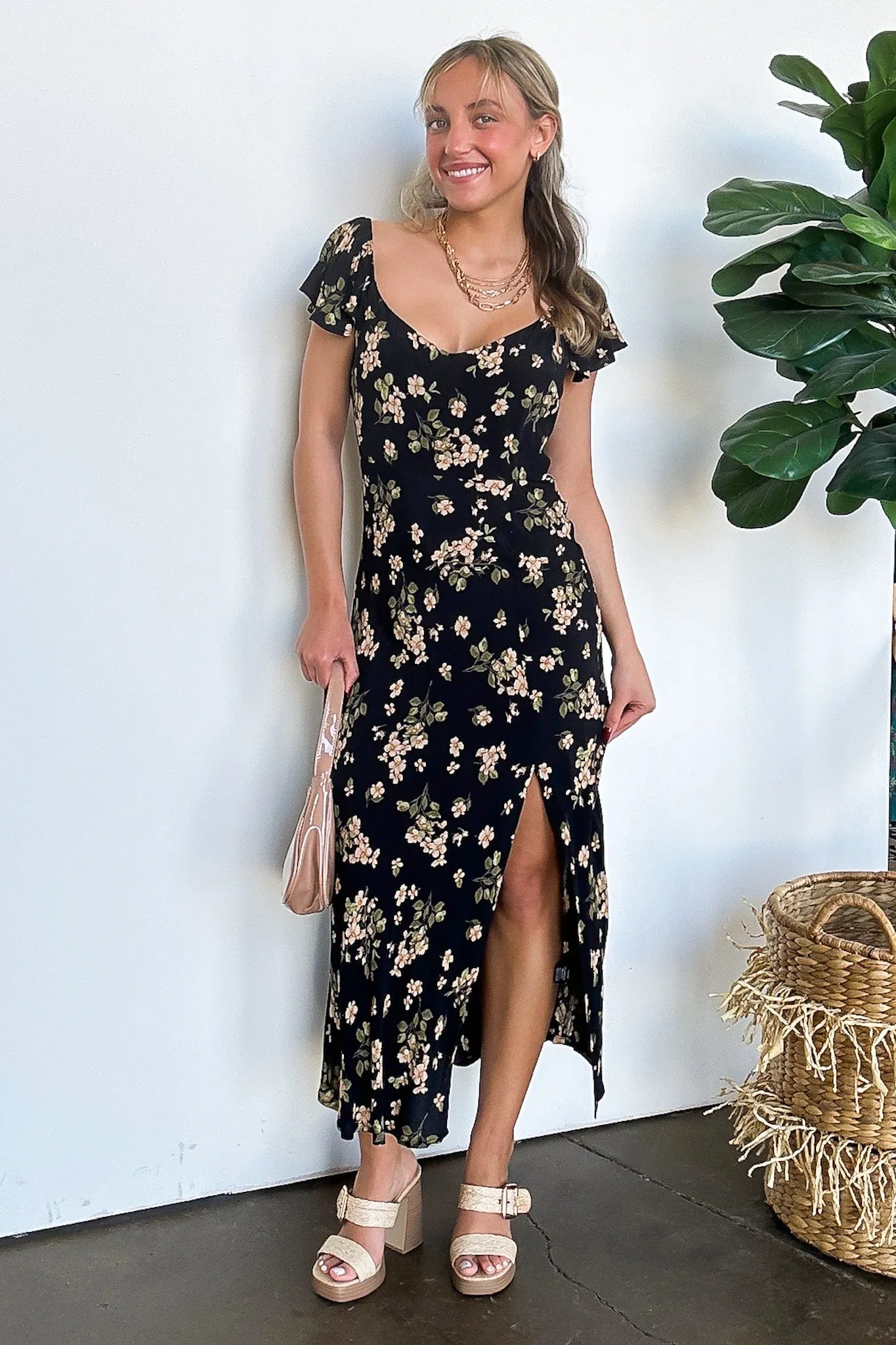 Laleh Floral Ruffle Sleeve Midi Dress