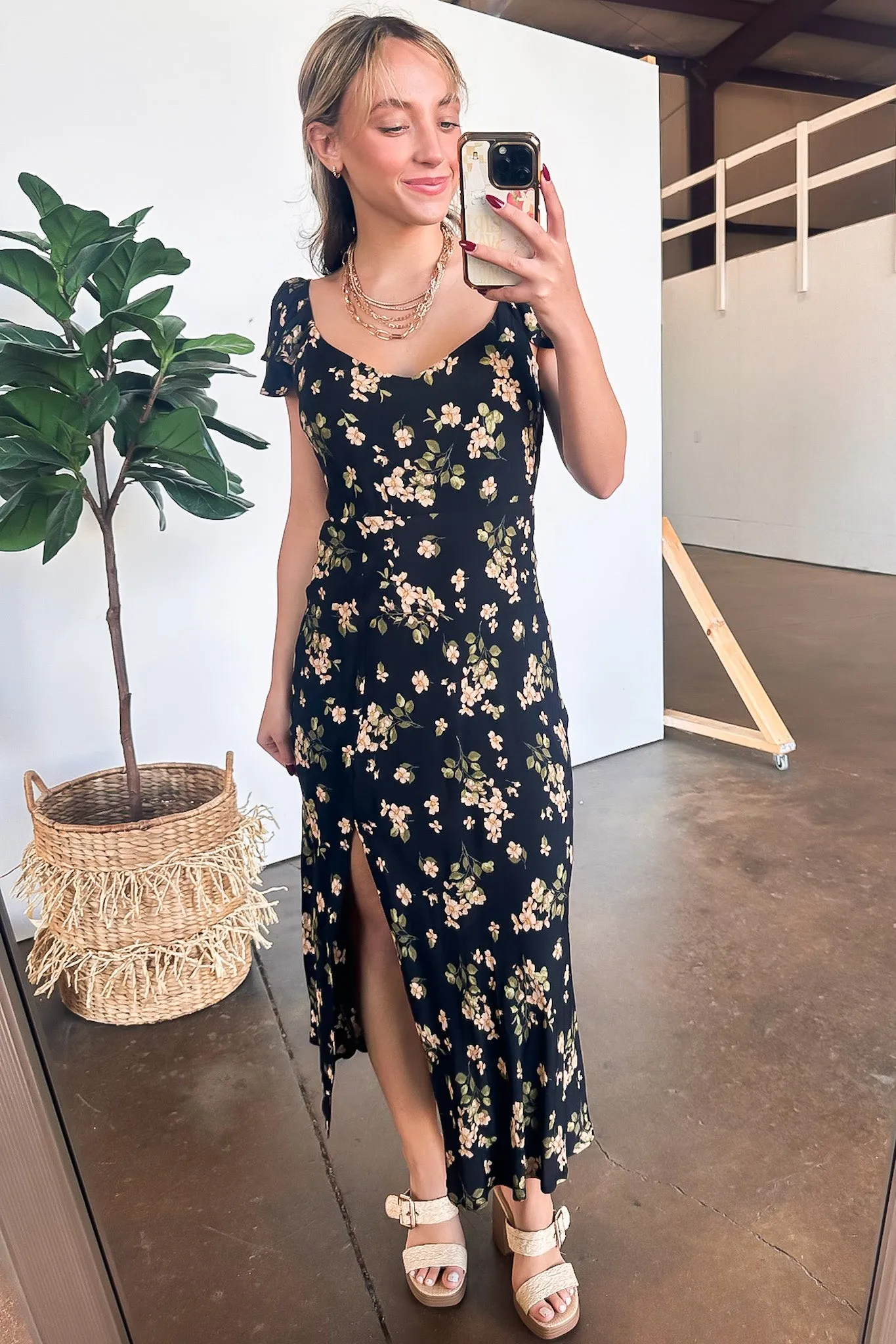 Laleh Floral Ruffle Sleeve Midi Dress