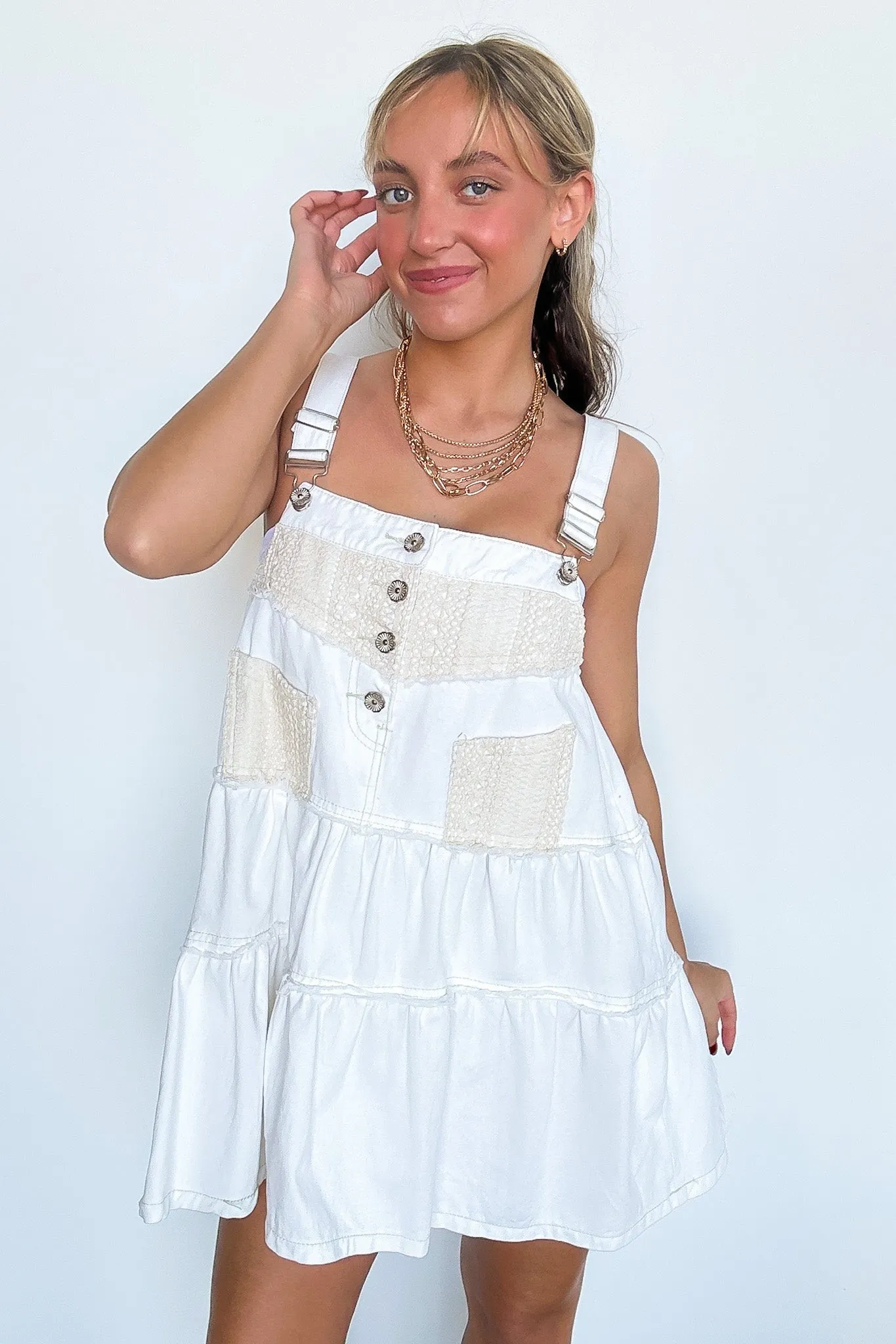 Lana Frayed Denim Overall Dress