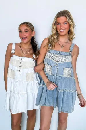 Lana Frayed Denim Overall Dress