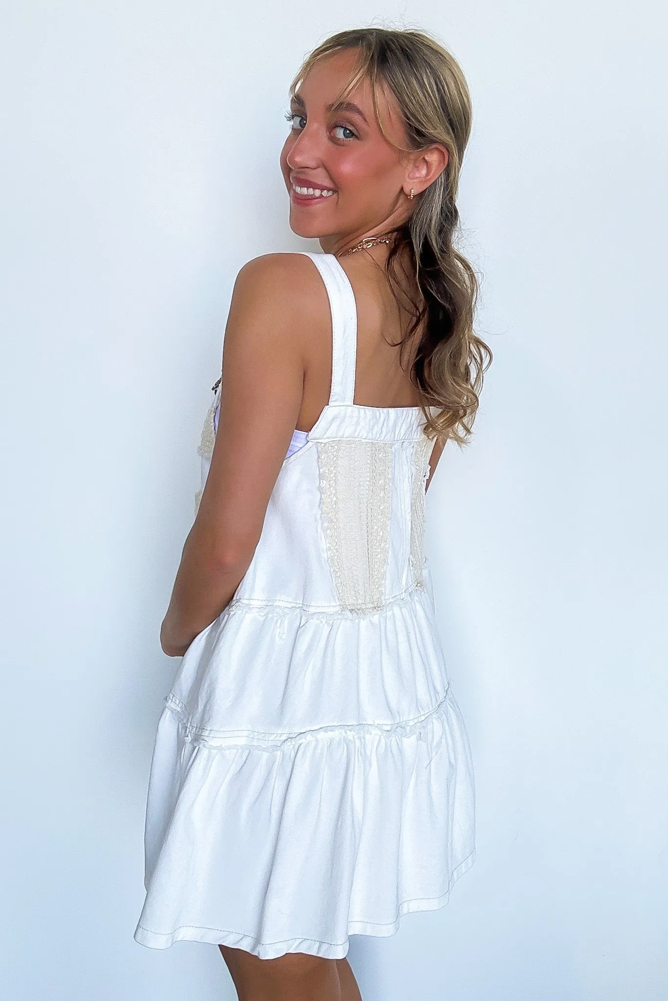 Lana Frayed Denim Overall Dress