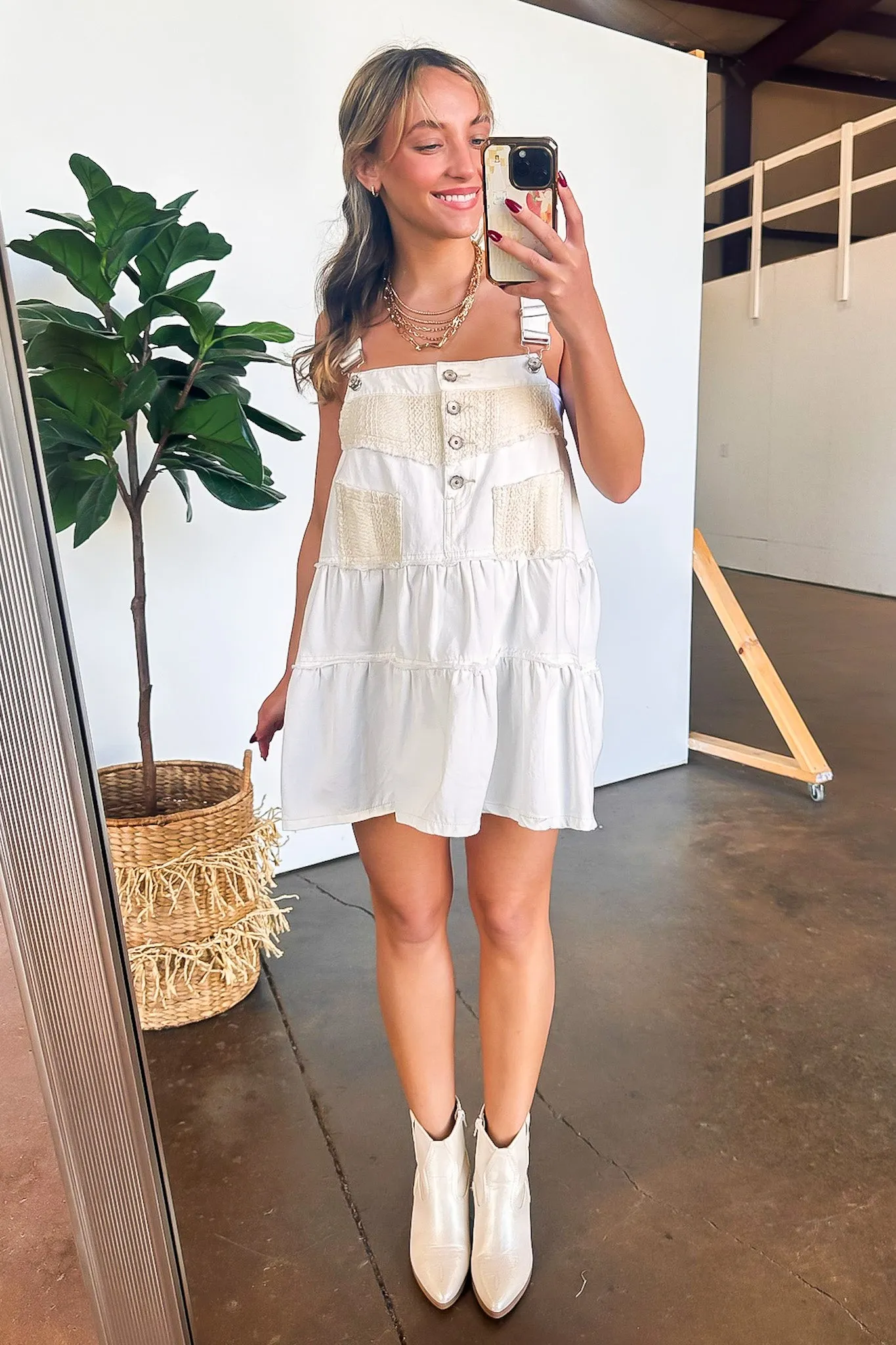 Lana Frayed Denim Overall Dress