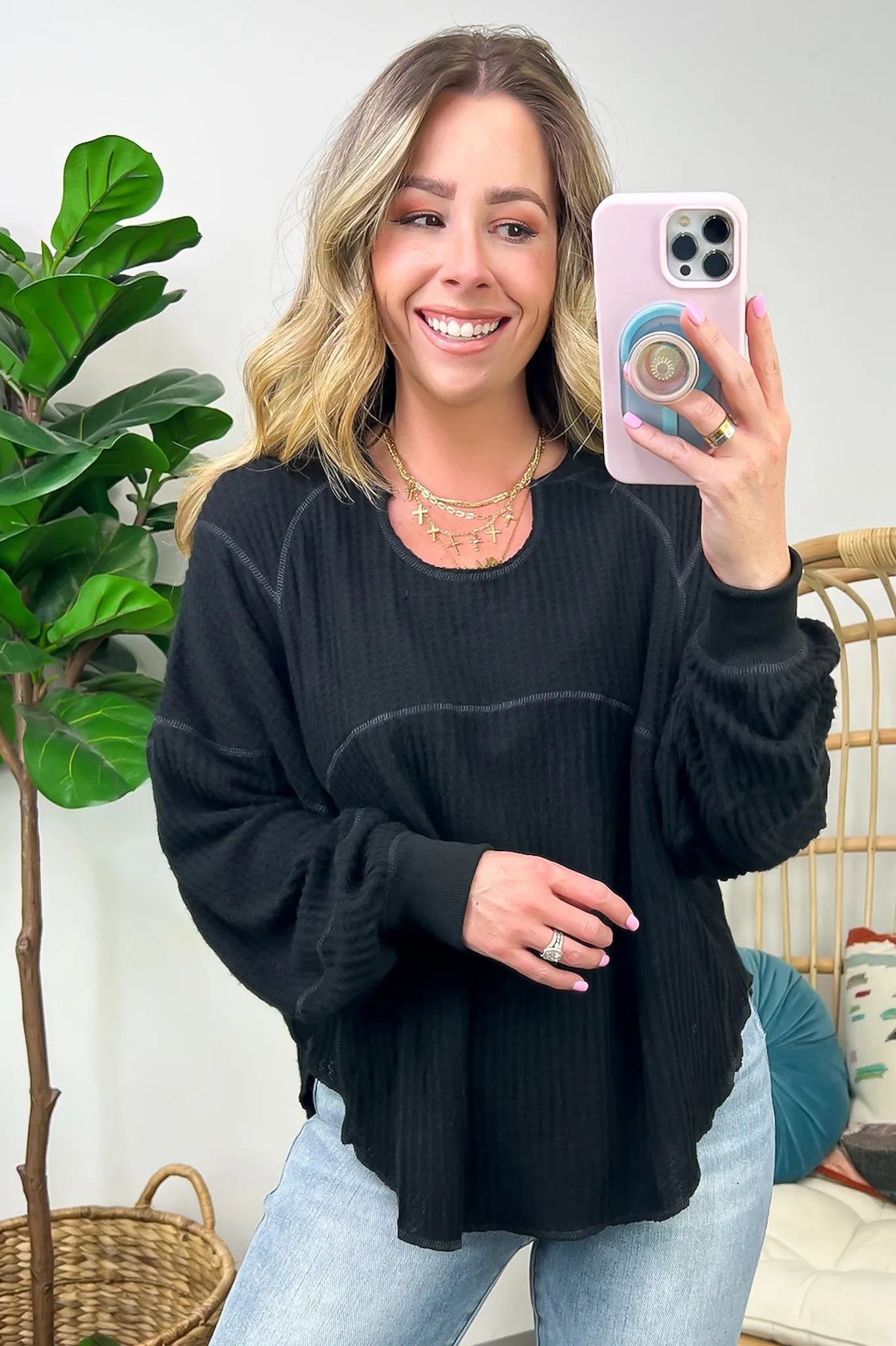 Larsyn Waffle Knit Relaxed Fit Top - FINAL SALE