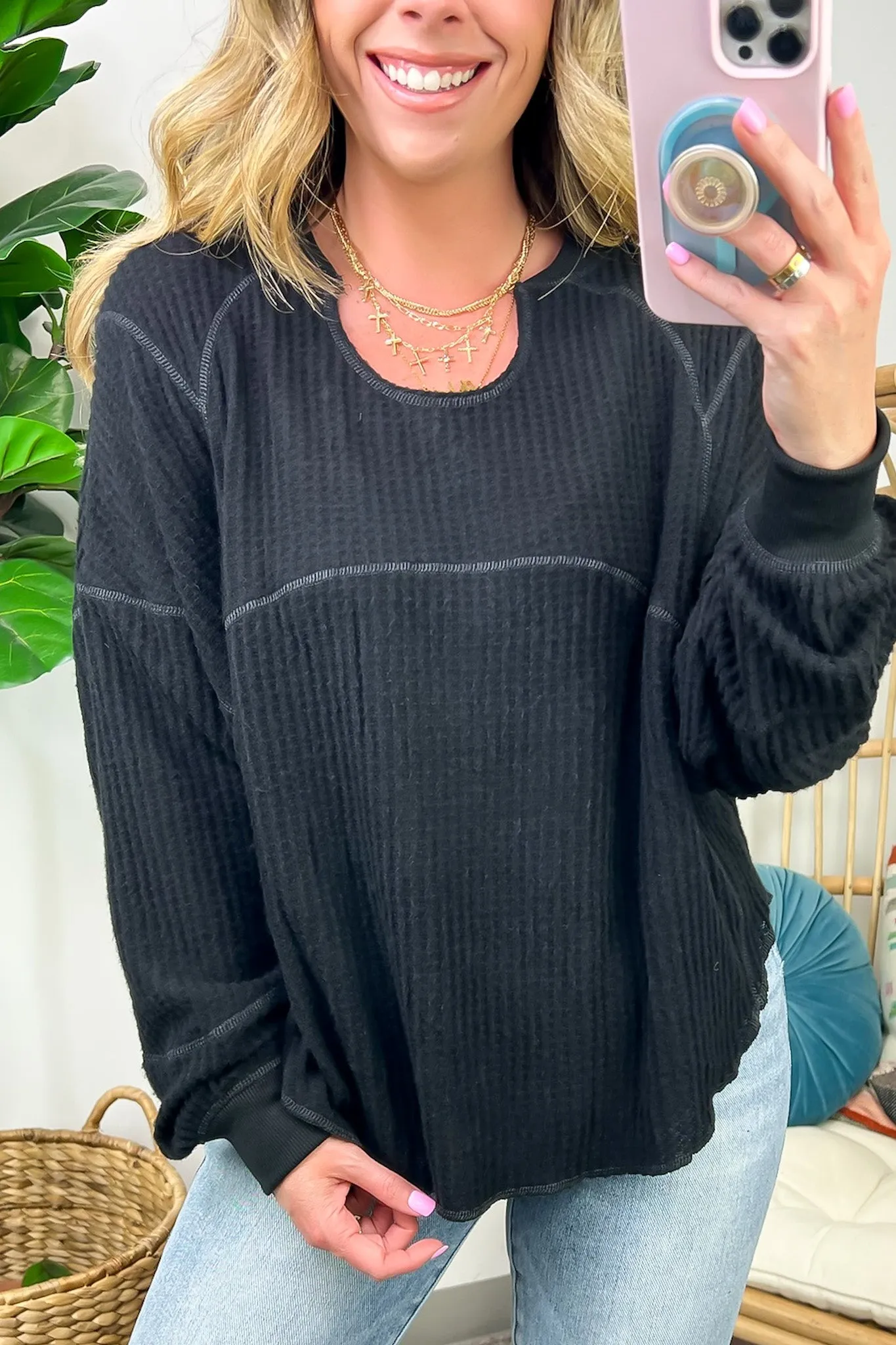 Larsyn Waffle Knit Relaxed Fit Top - FINAL SALE