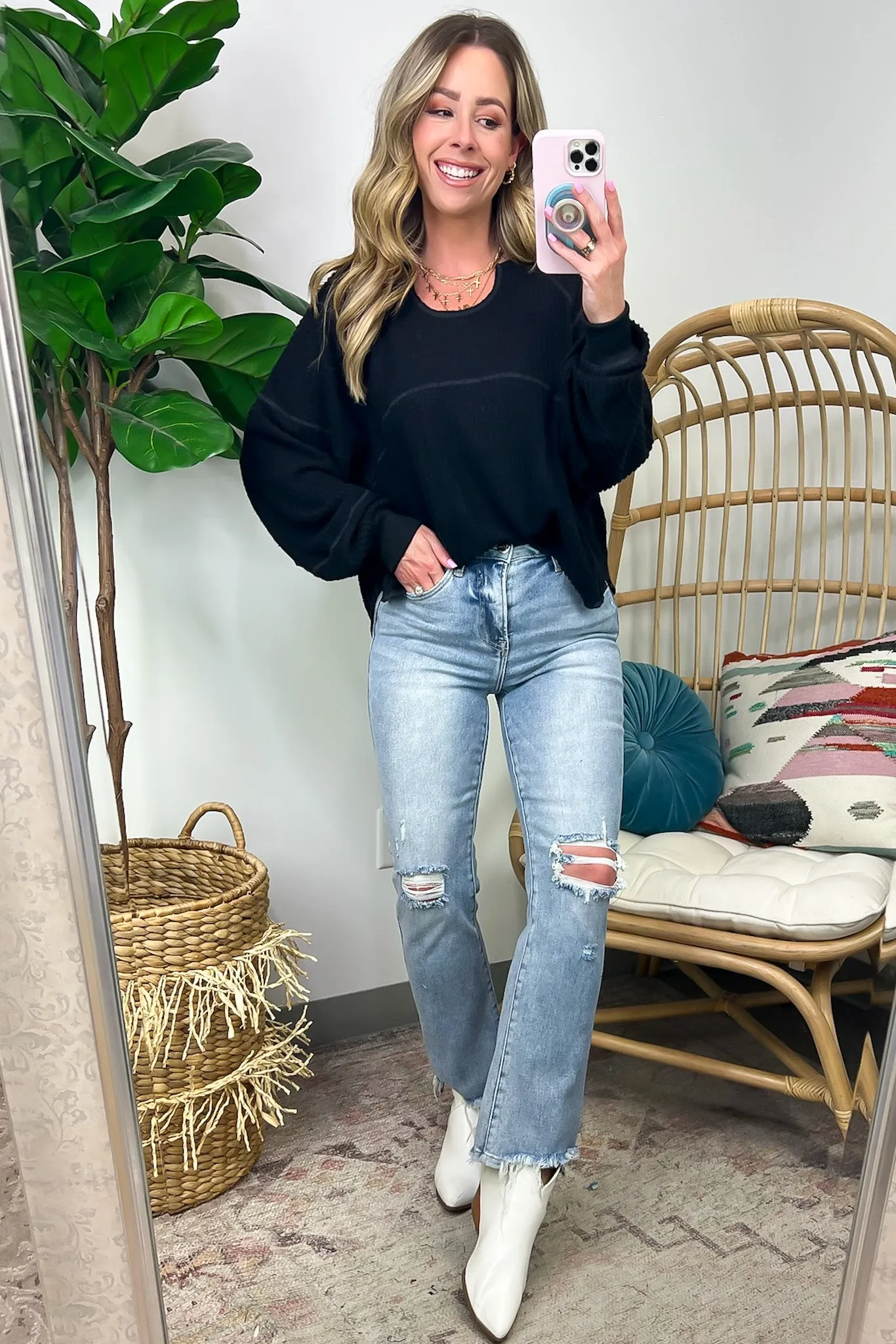 Larsyn Waffle Knit Relaxed Fit Top - FINAL SALE