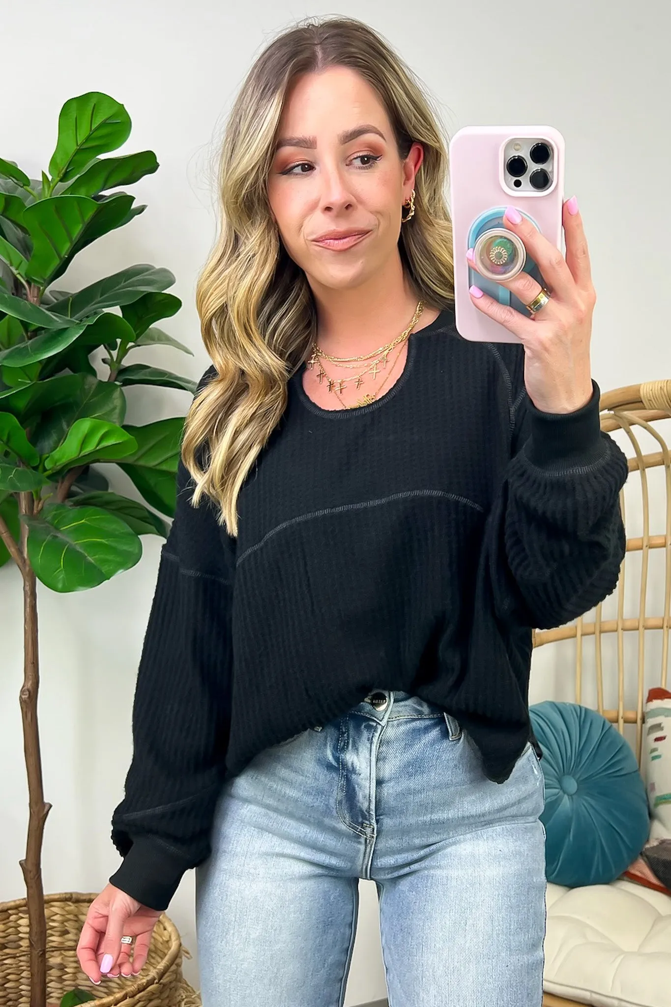 Larsyn Waffle Knit Relaxed Fit Top - FINAL SALE
