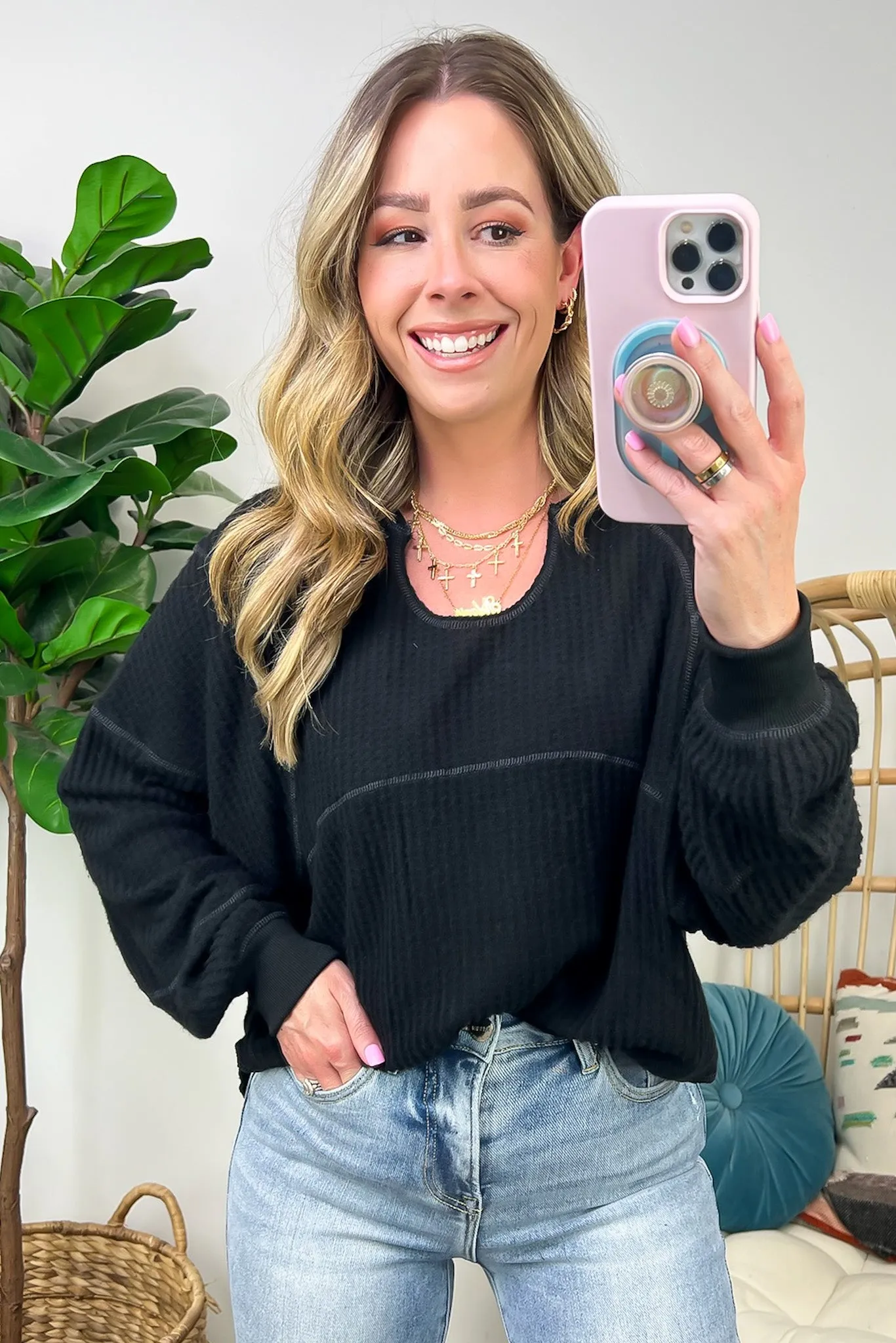 Larsyn Waffle Knit Relaxed Fit Top - FINAL SALE