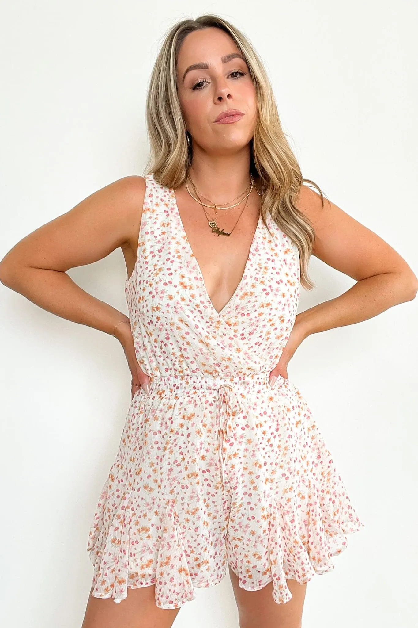 Lasatora Floral V-Neck Flared Romper - FINAL SALE